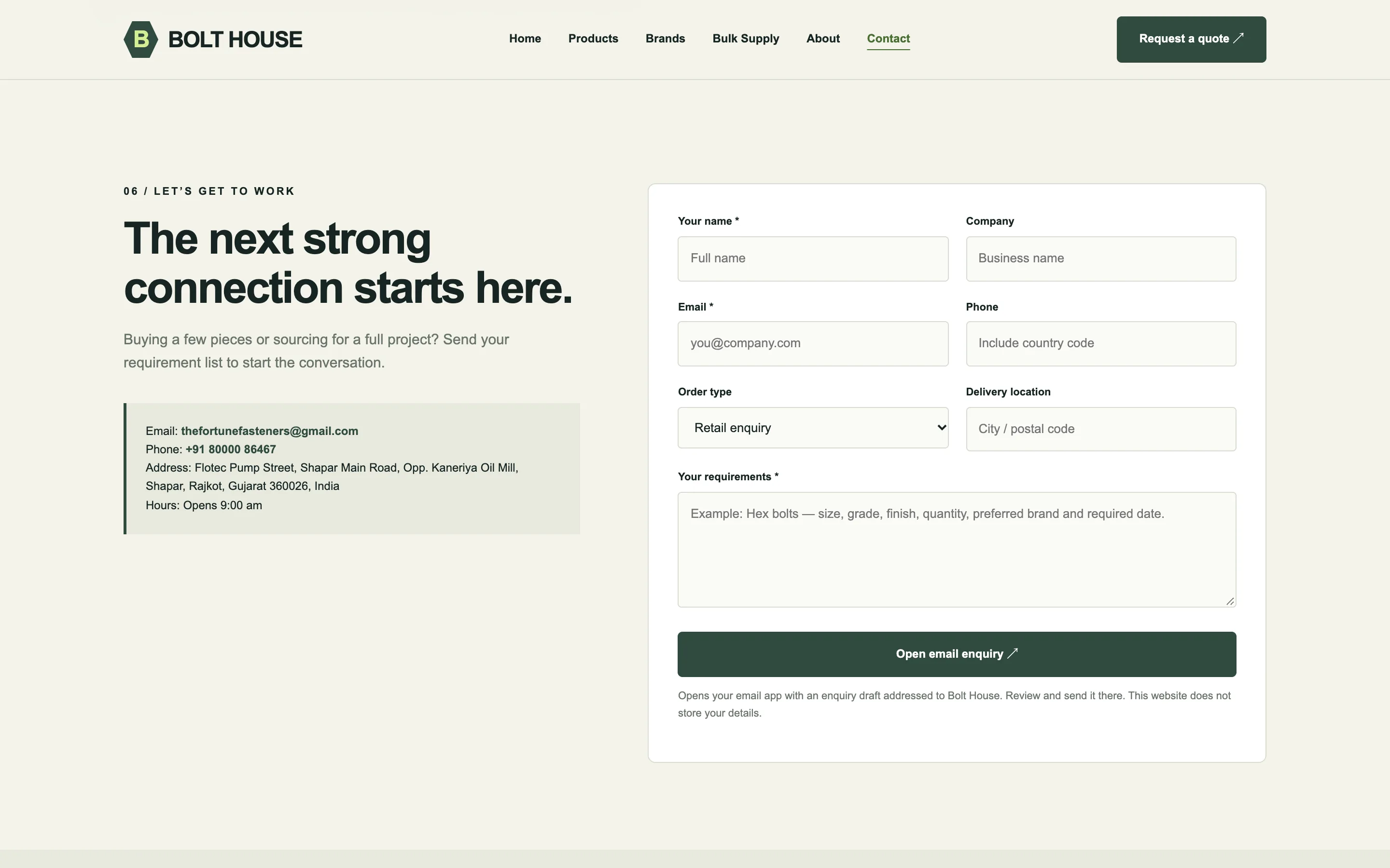 Bolt House — Quote form