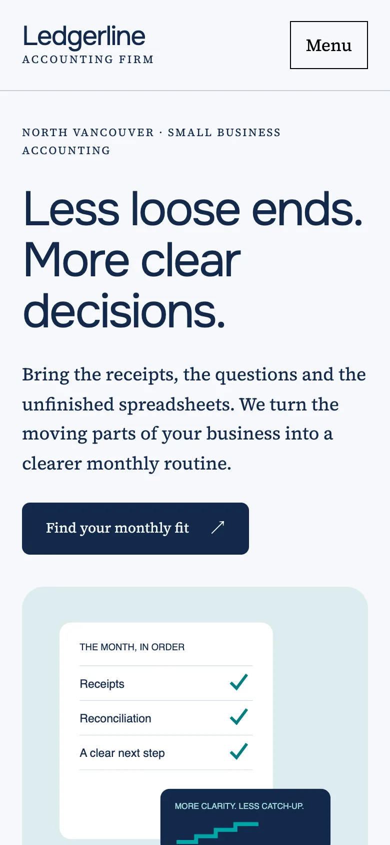 Accounting firm demo website on a phone