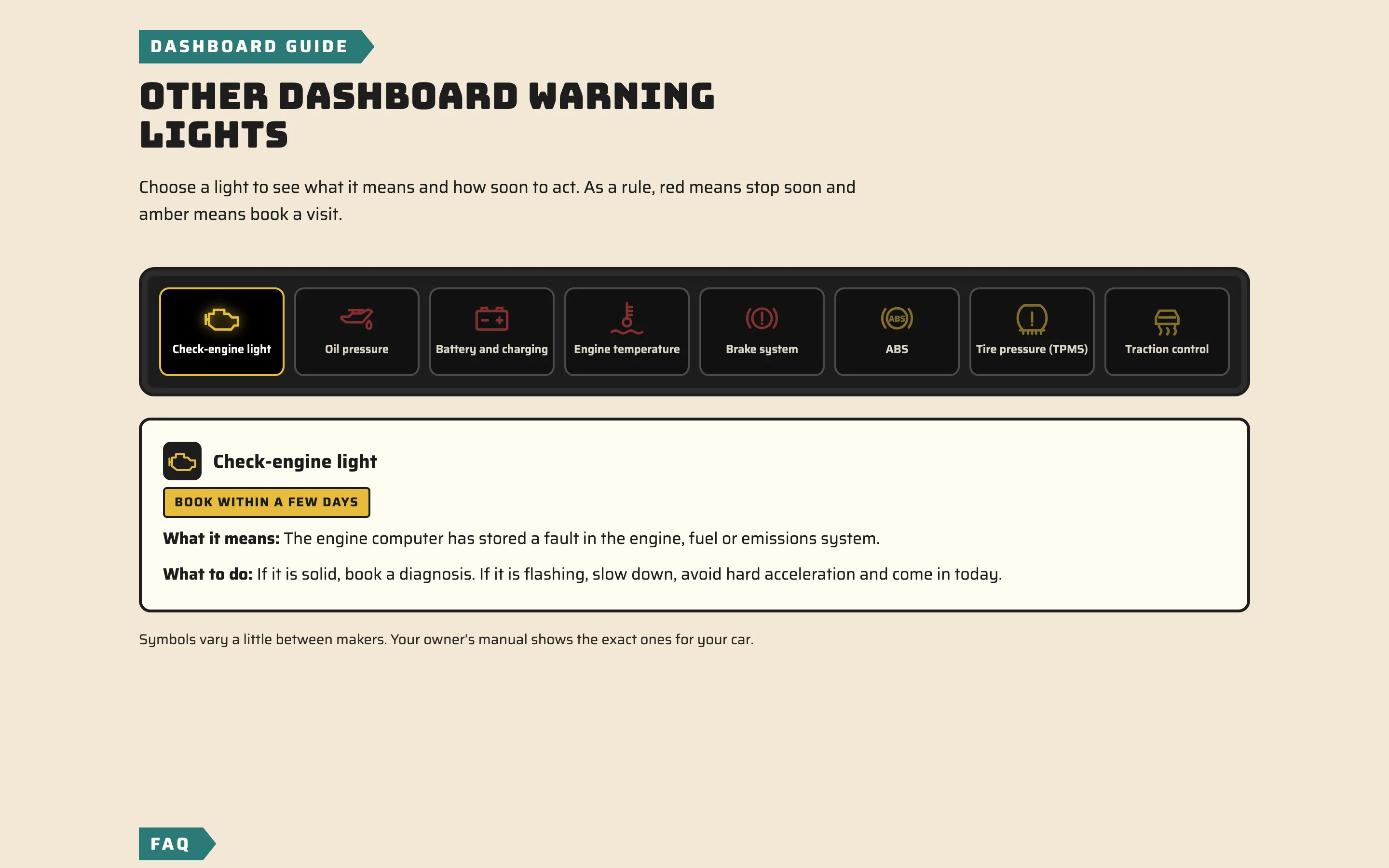 Auto repair garages demo — Warning-light guide