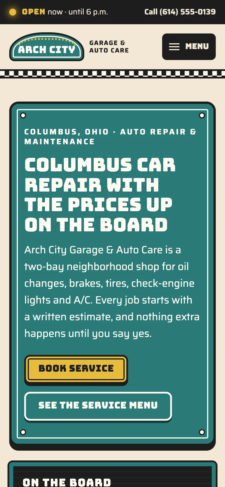 Auto repair garages demo website on a phone