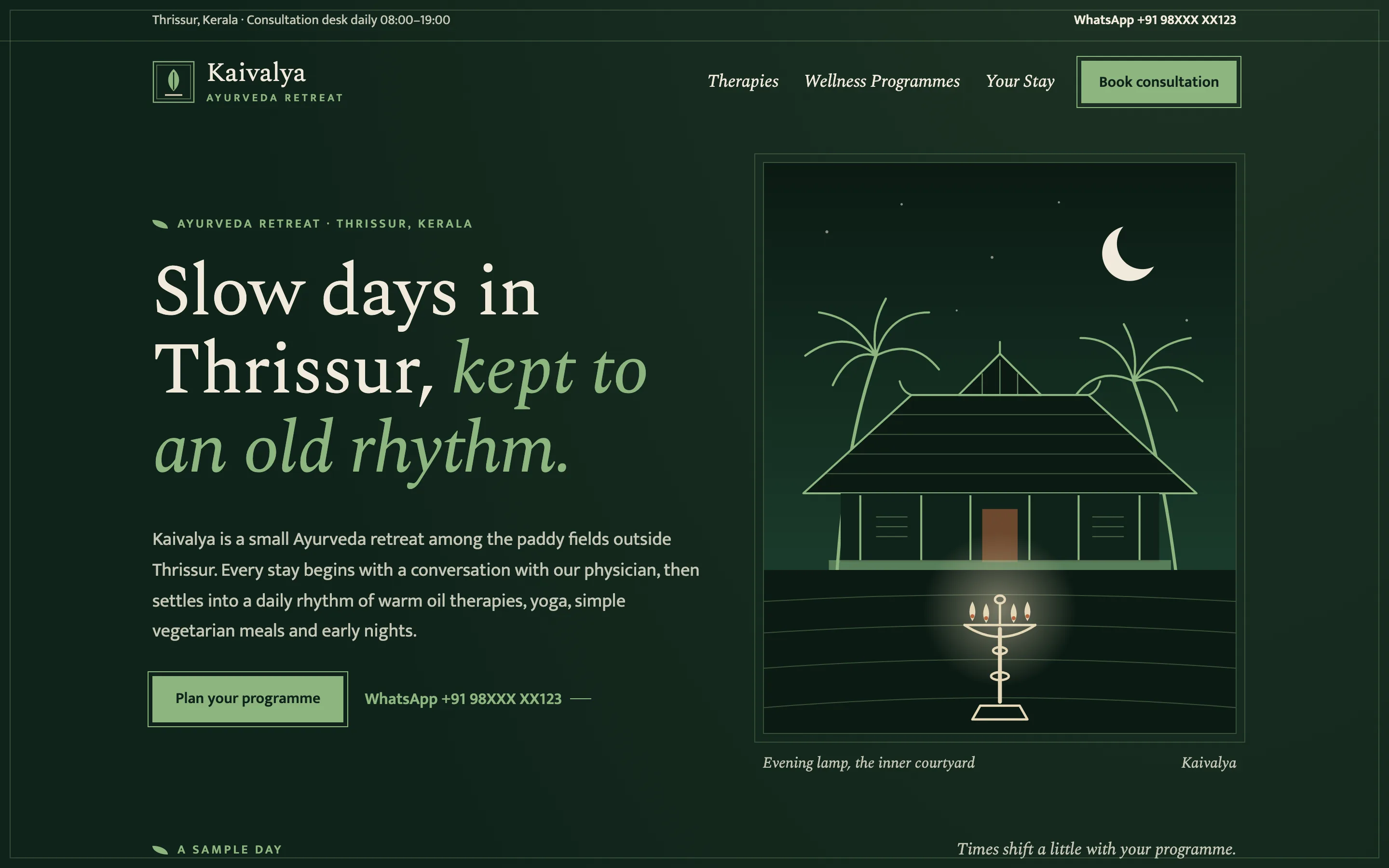 Ayurveda centres and wellness retreats demo website on a desktop browser