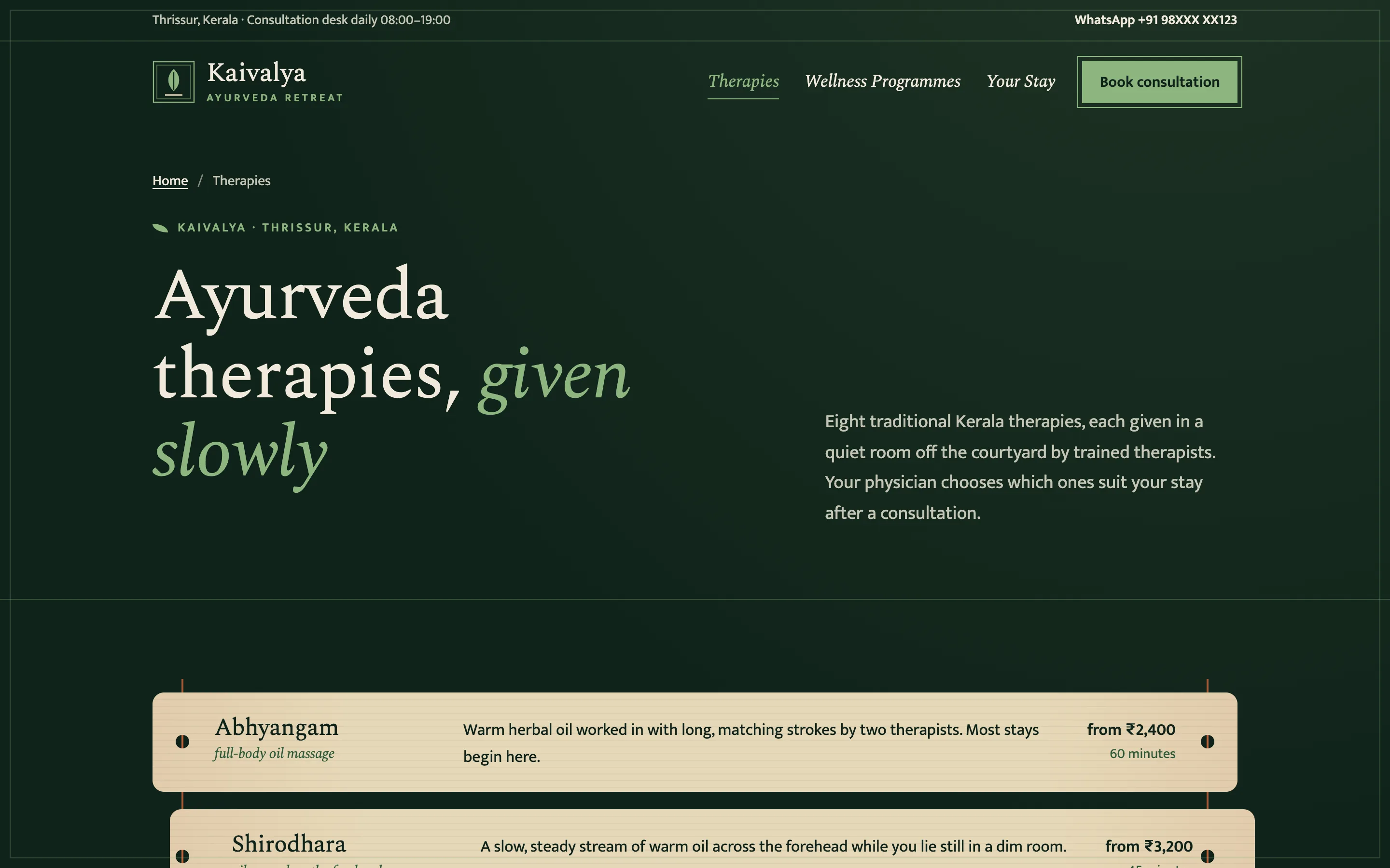 Ayurveda centres and wellness retreats demo — Therapies