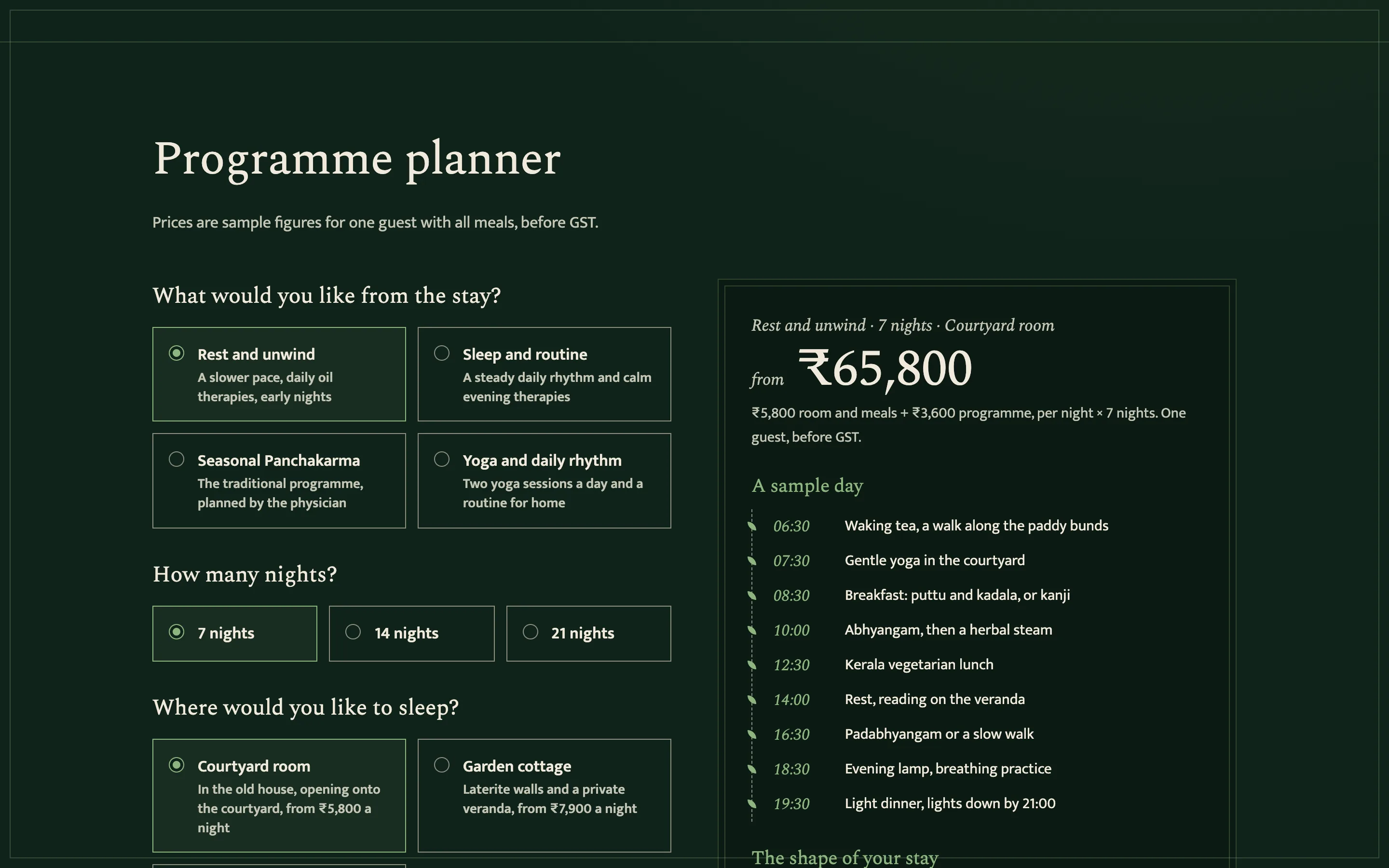 Ayurveda centres and wellness retreats demo — Programme planner
