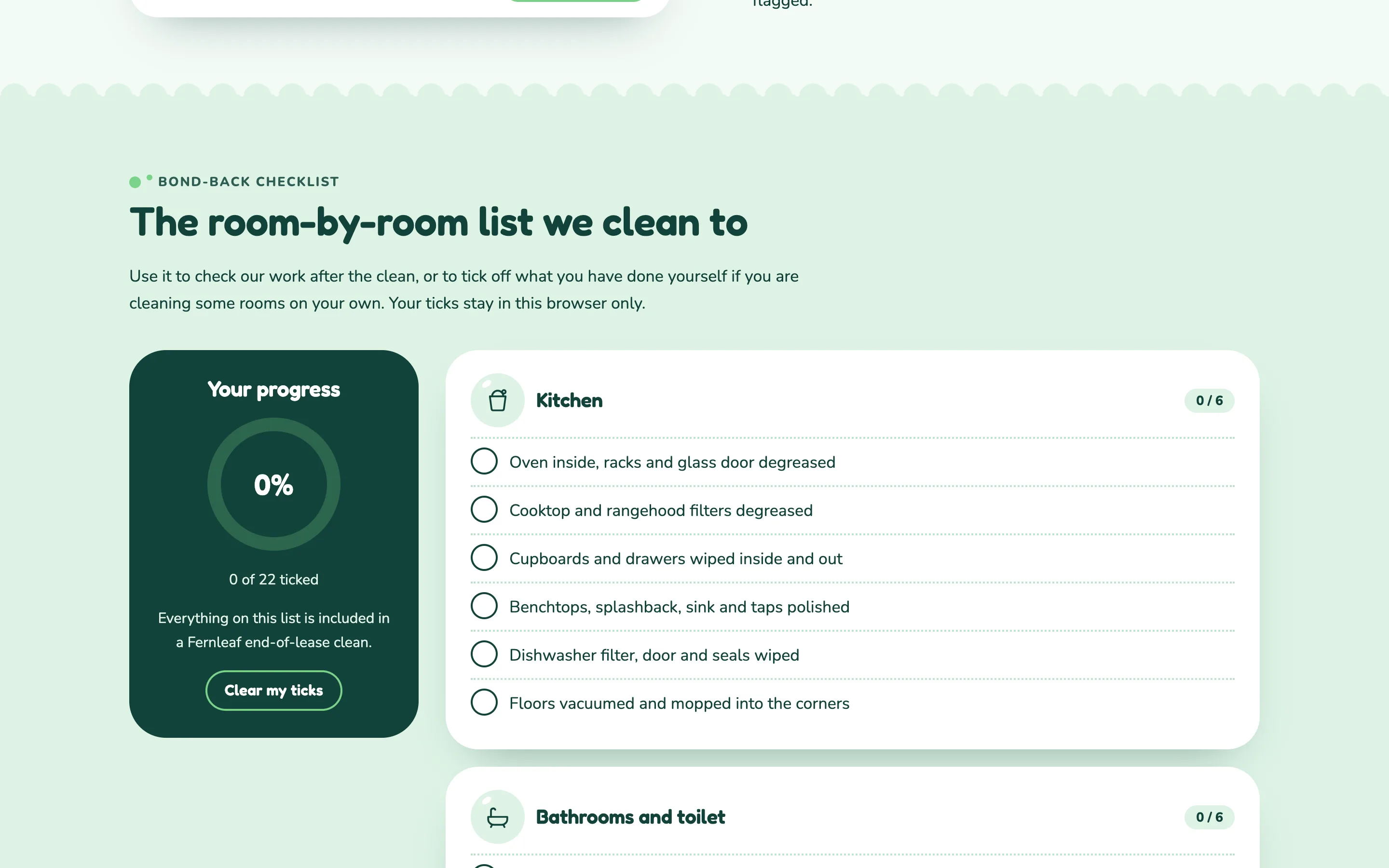 House and office cleaning companies demo — Bond-back checklist