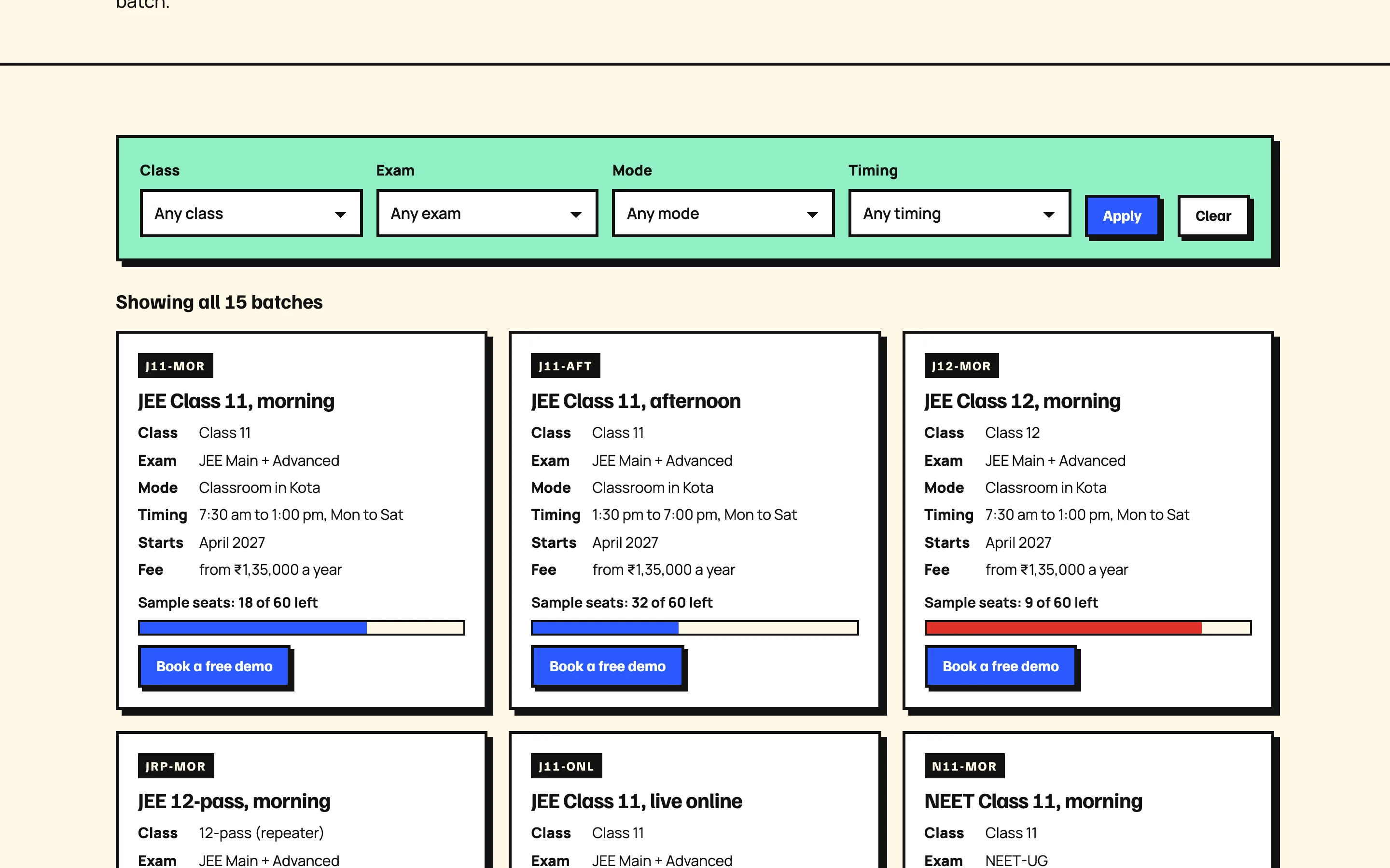 Coaching institutes demo — Batch finder