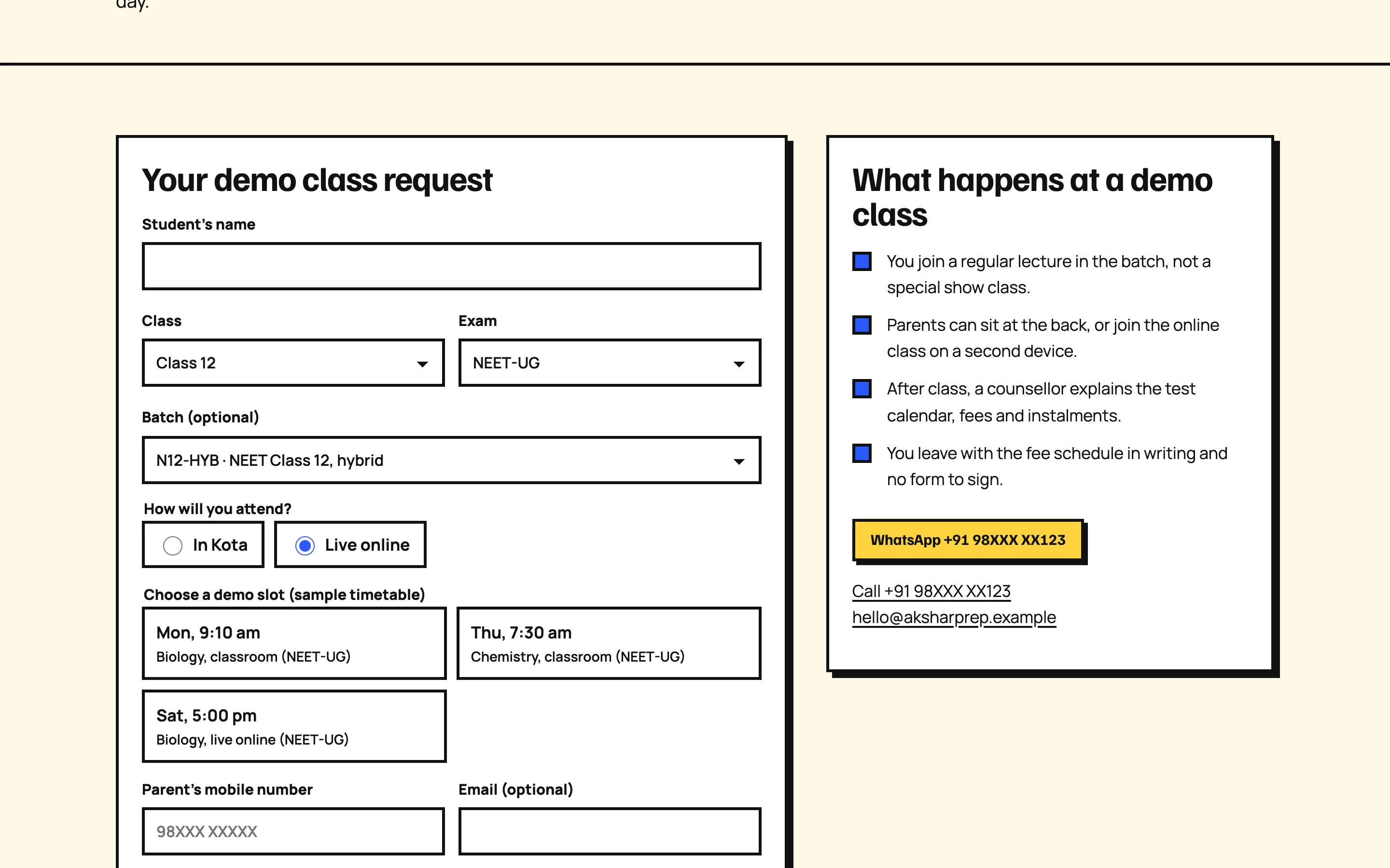 Coaching institutes demo — Free demo class booking