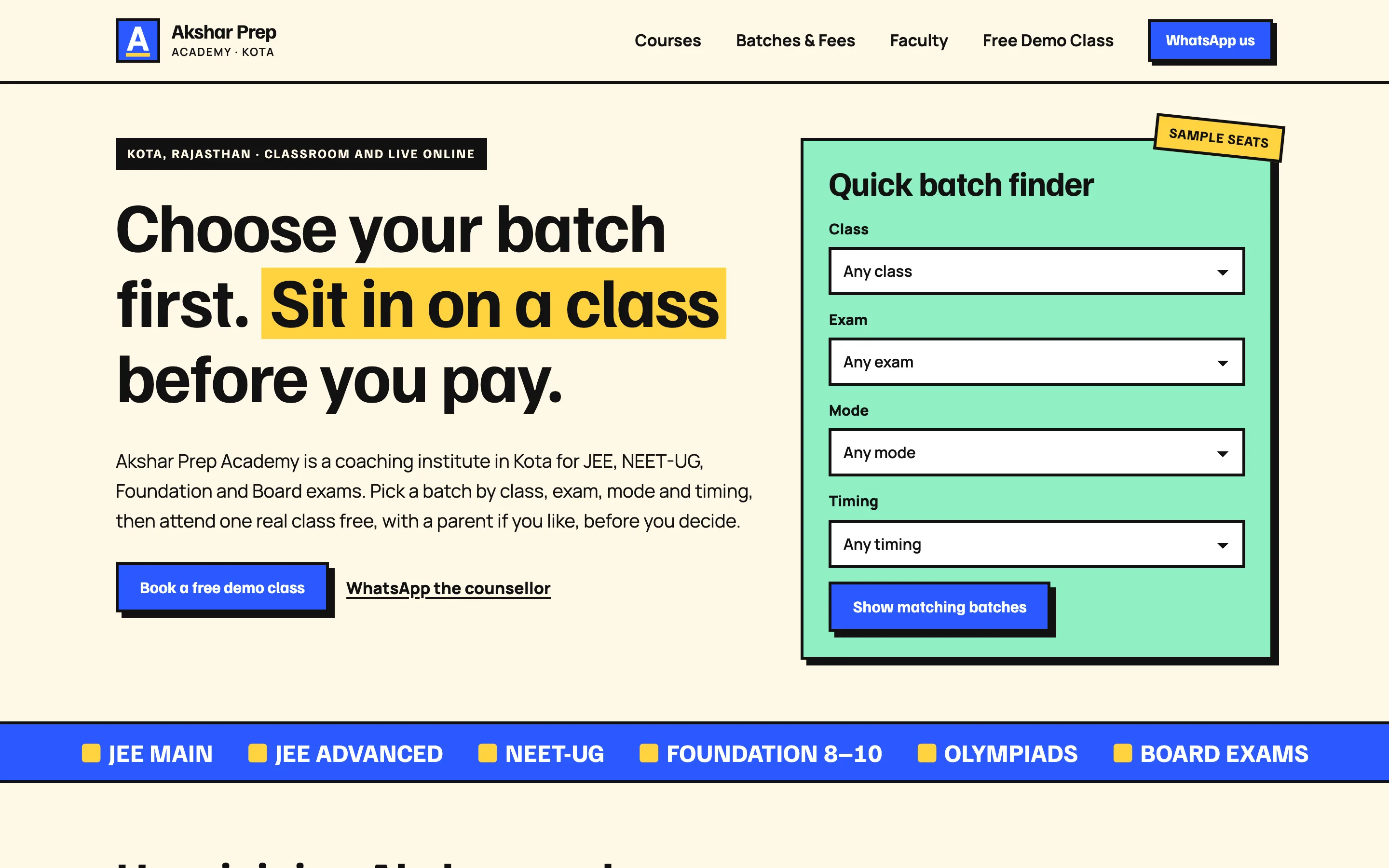 Coaching institutes demo website on a desktop browser