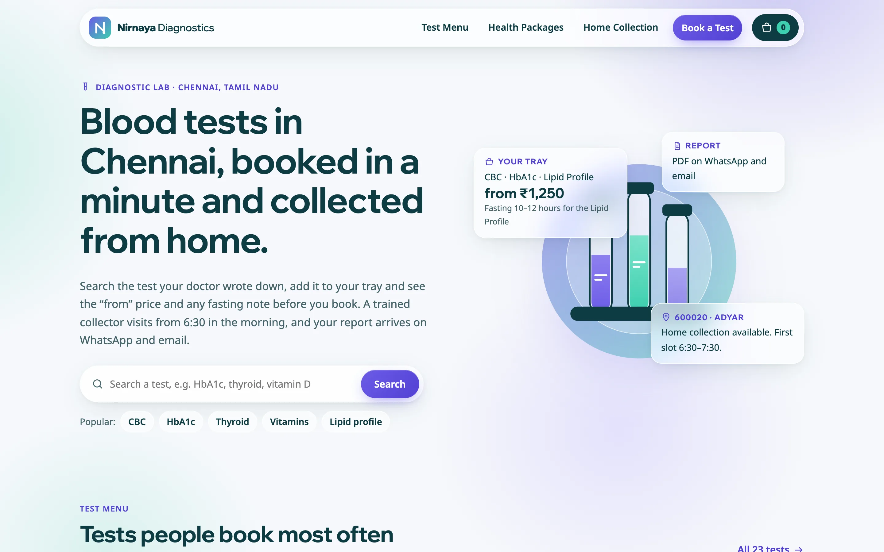 Diagnostic labs demo website on a desktop browser