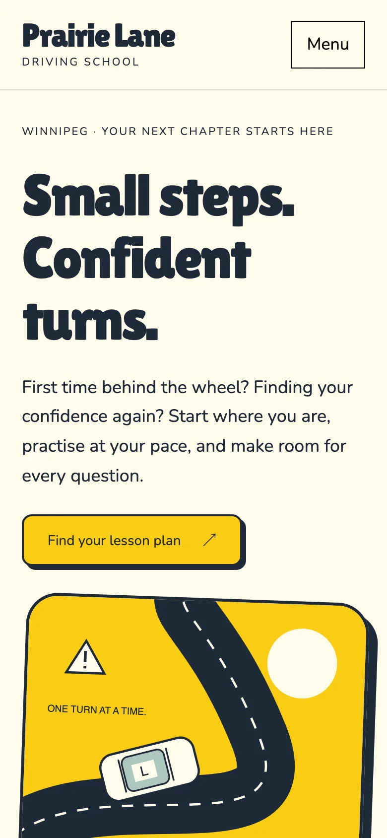 Driving school demo website on a phone