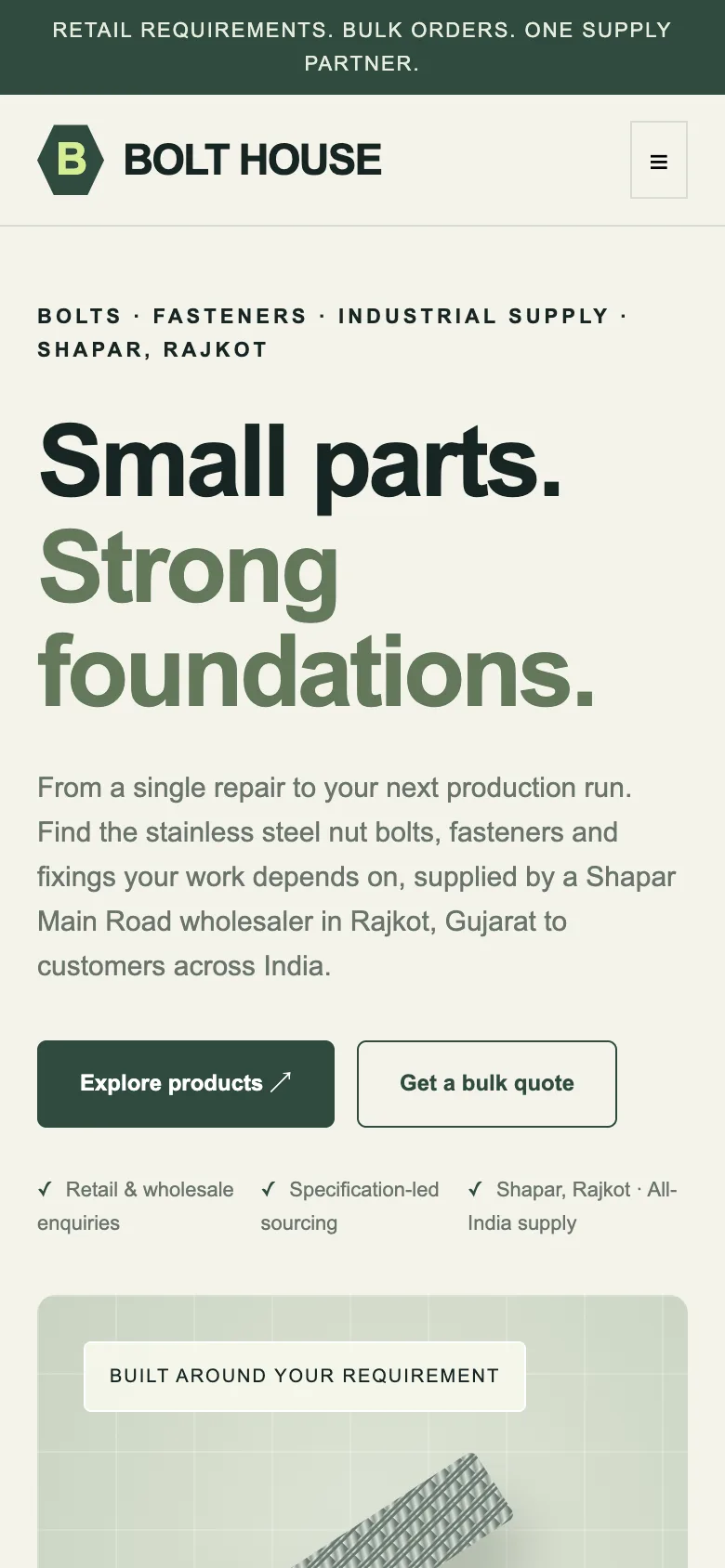 Fastener suppliers demo website on a phone