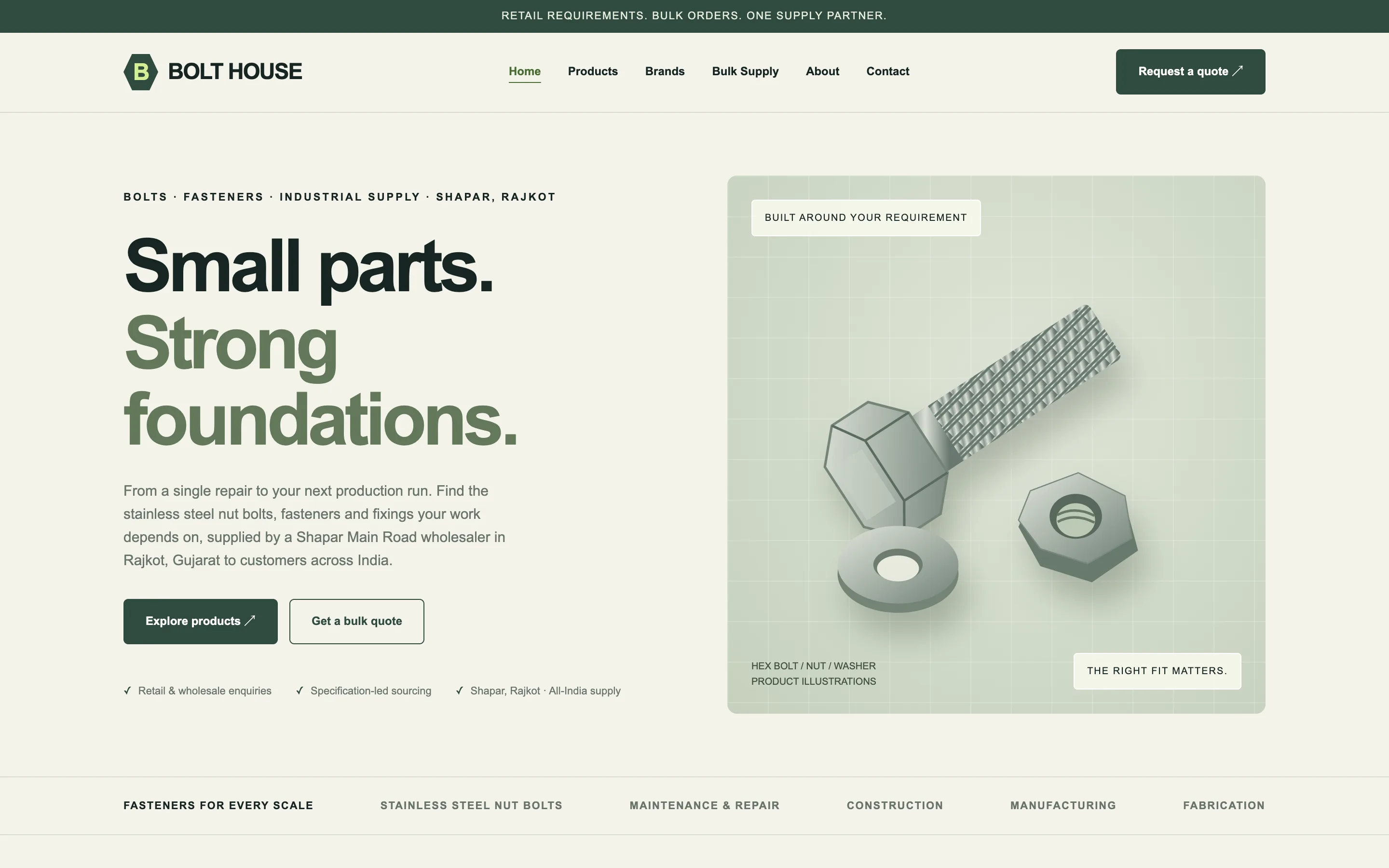 Fastener suppliers demo website on a desktop browser