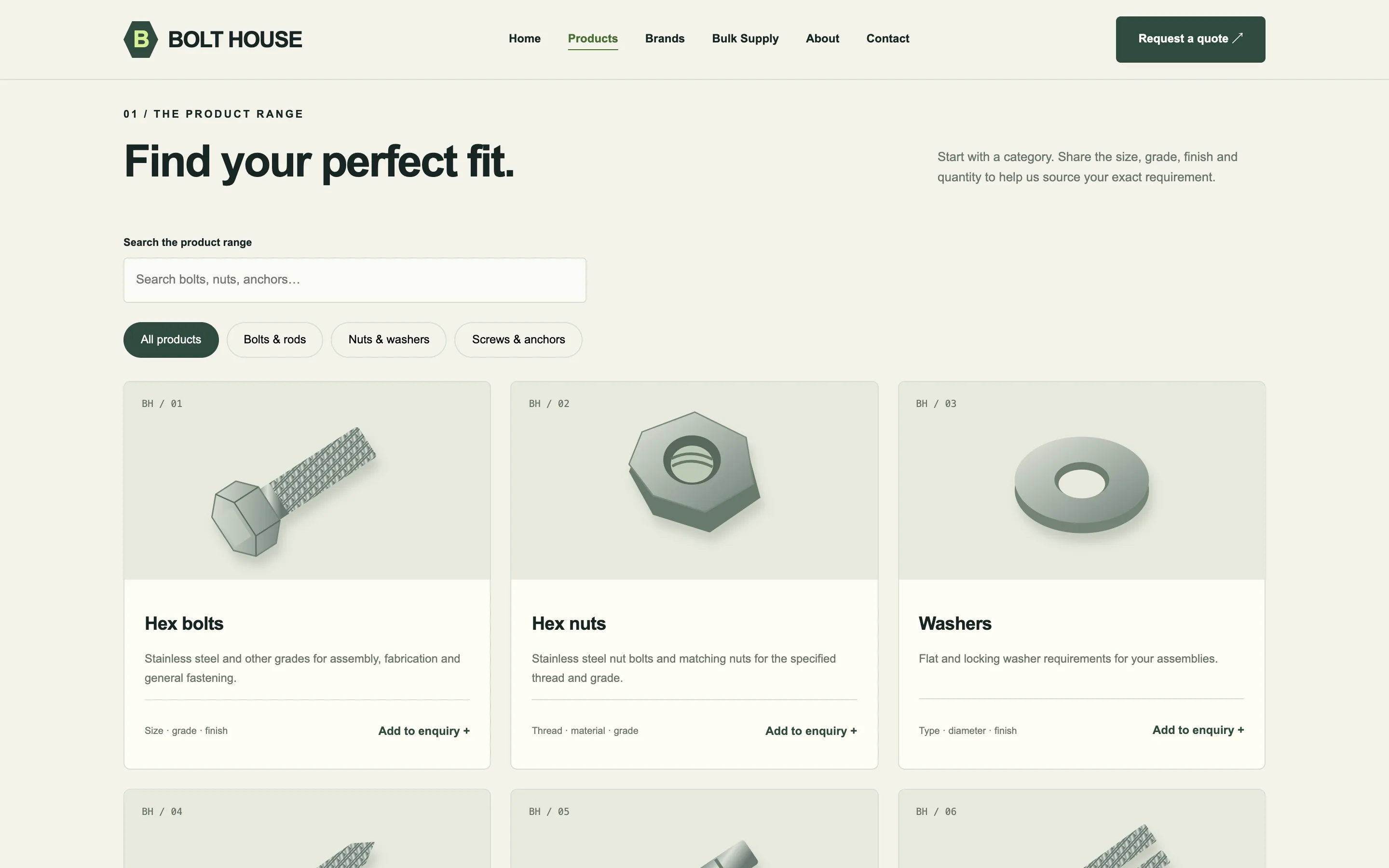 Fastener suppliers demo — Product range