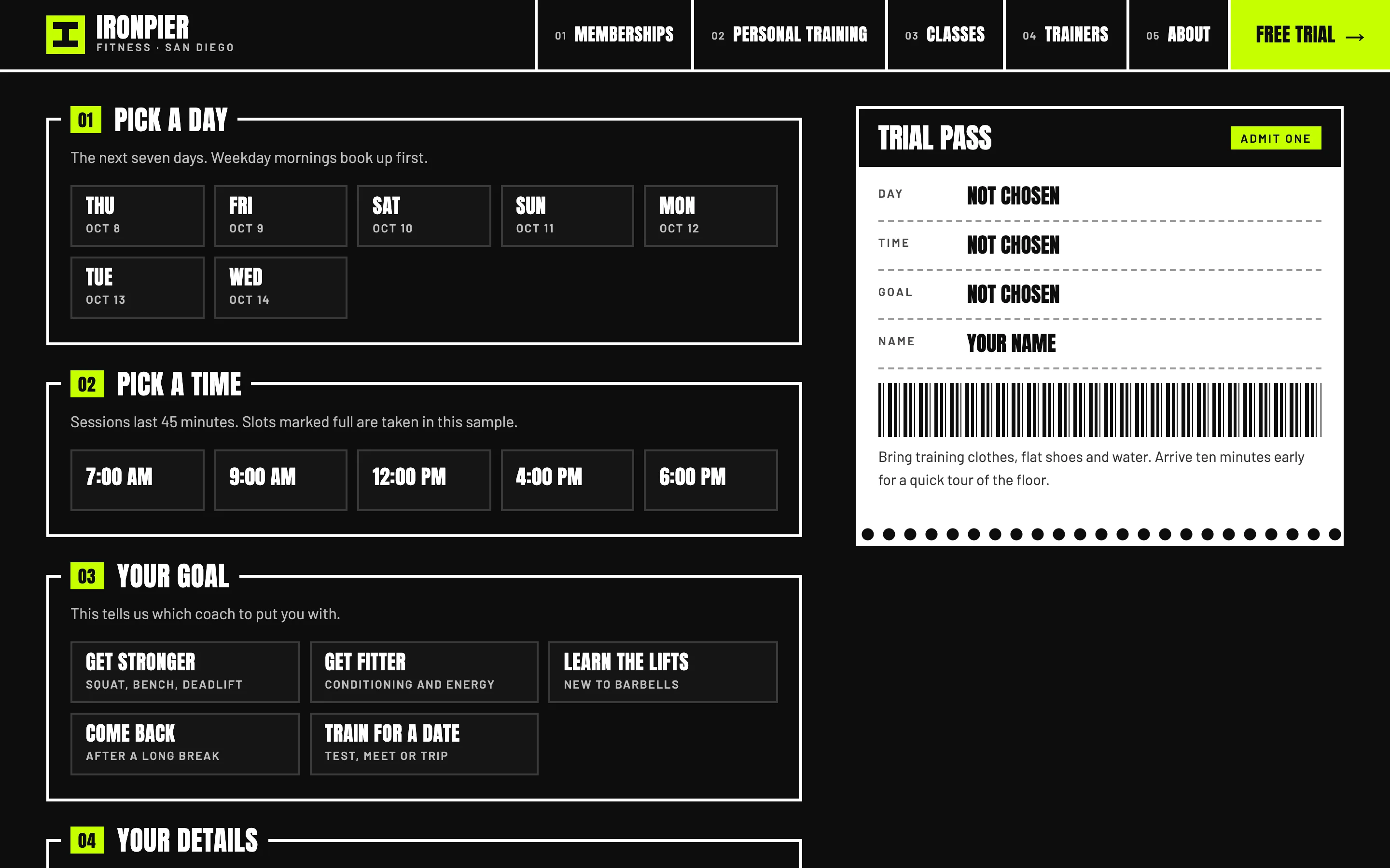 Gyms and personal trainers demo — Free-trial booking