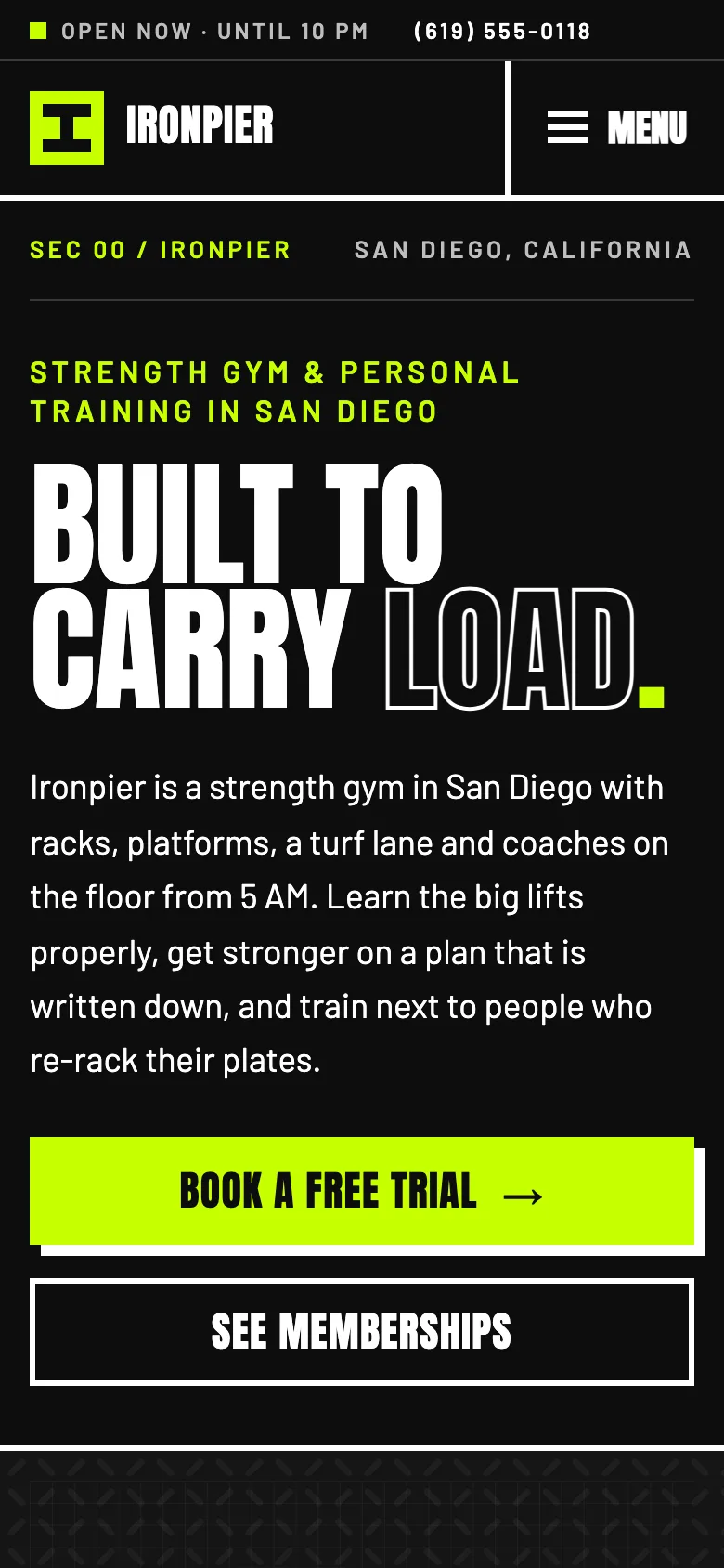 Gyms and personal trainers demo website on a phone