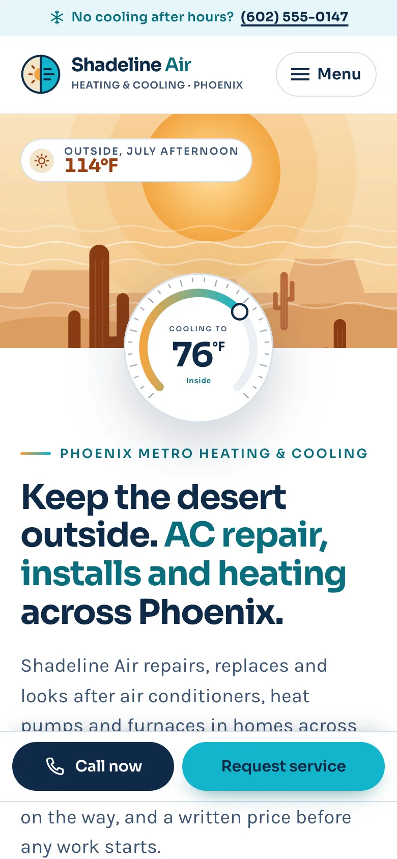 HVAC contractors demo website on a phone