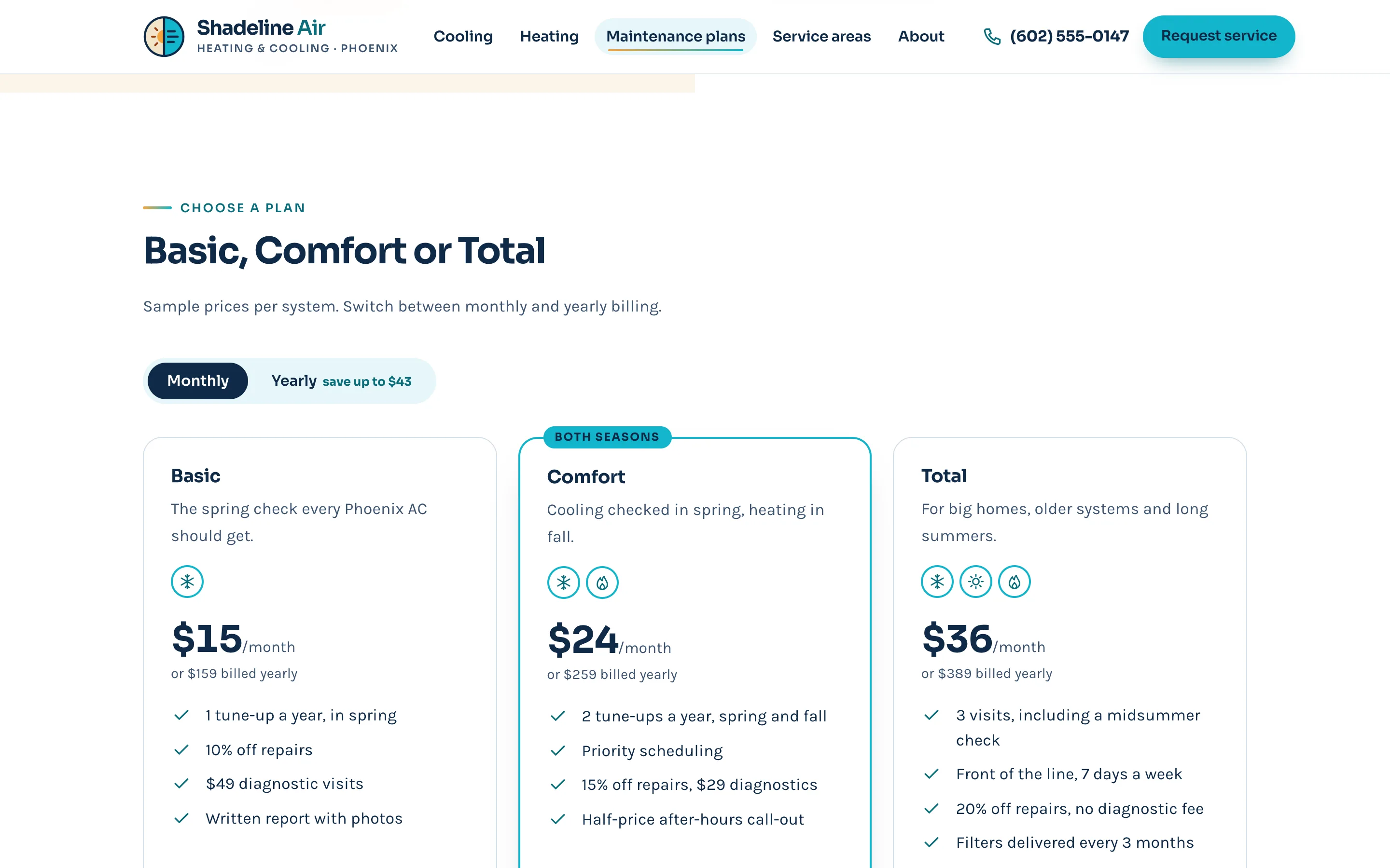 HVAC contractors demo — Maintenance plan comparison