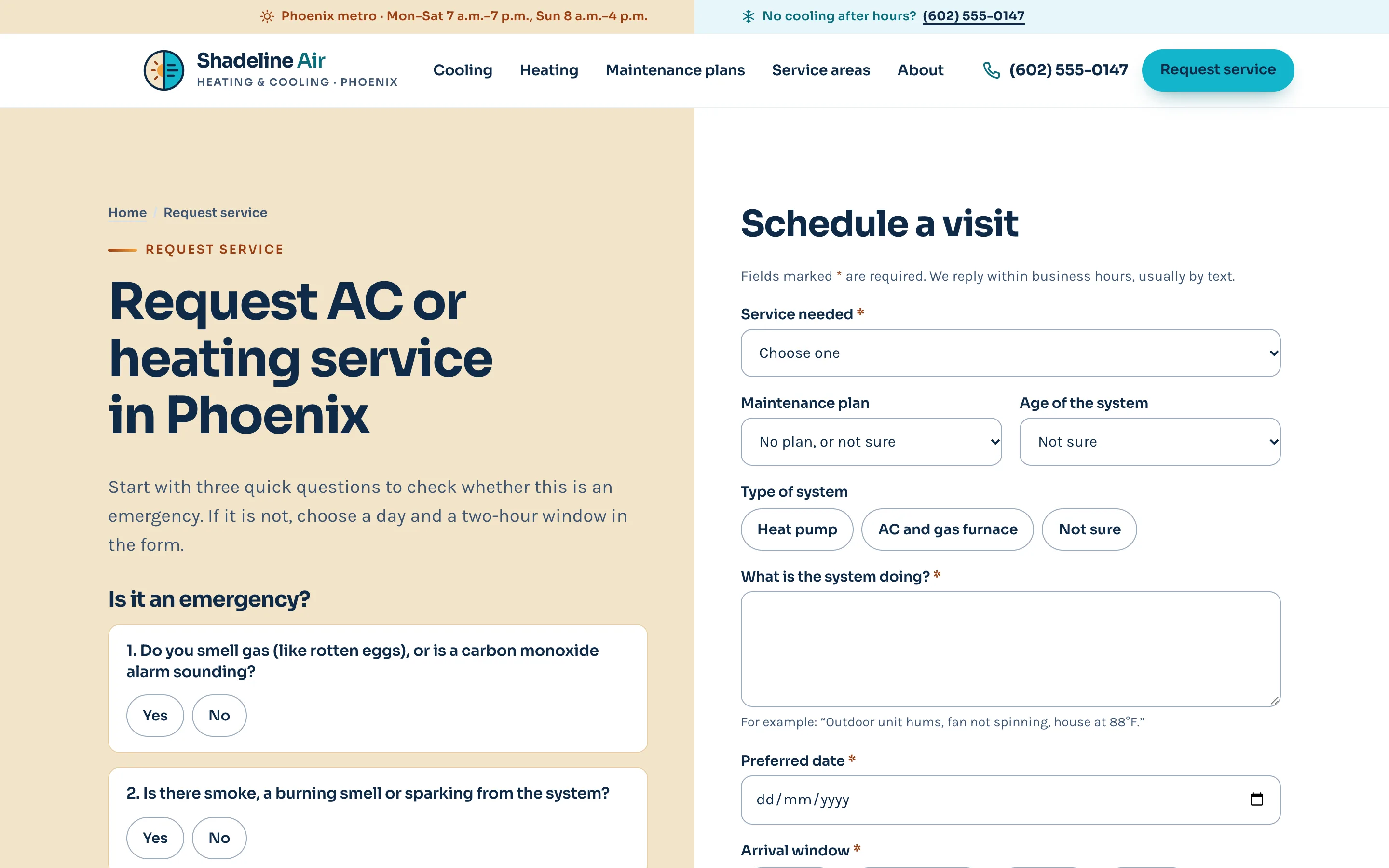HVAC contractors demo — Emergency triage and request form