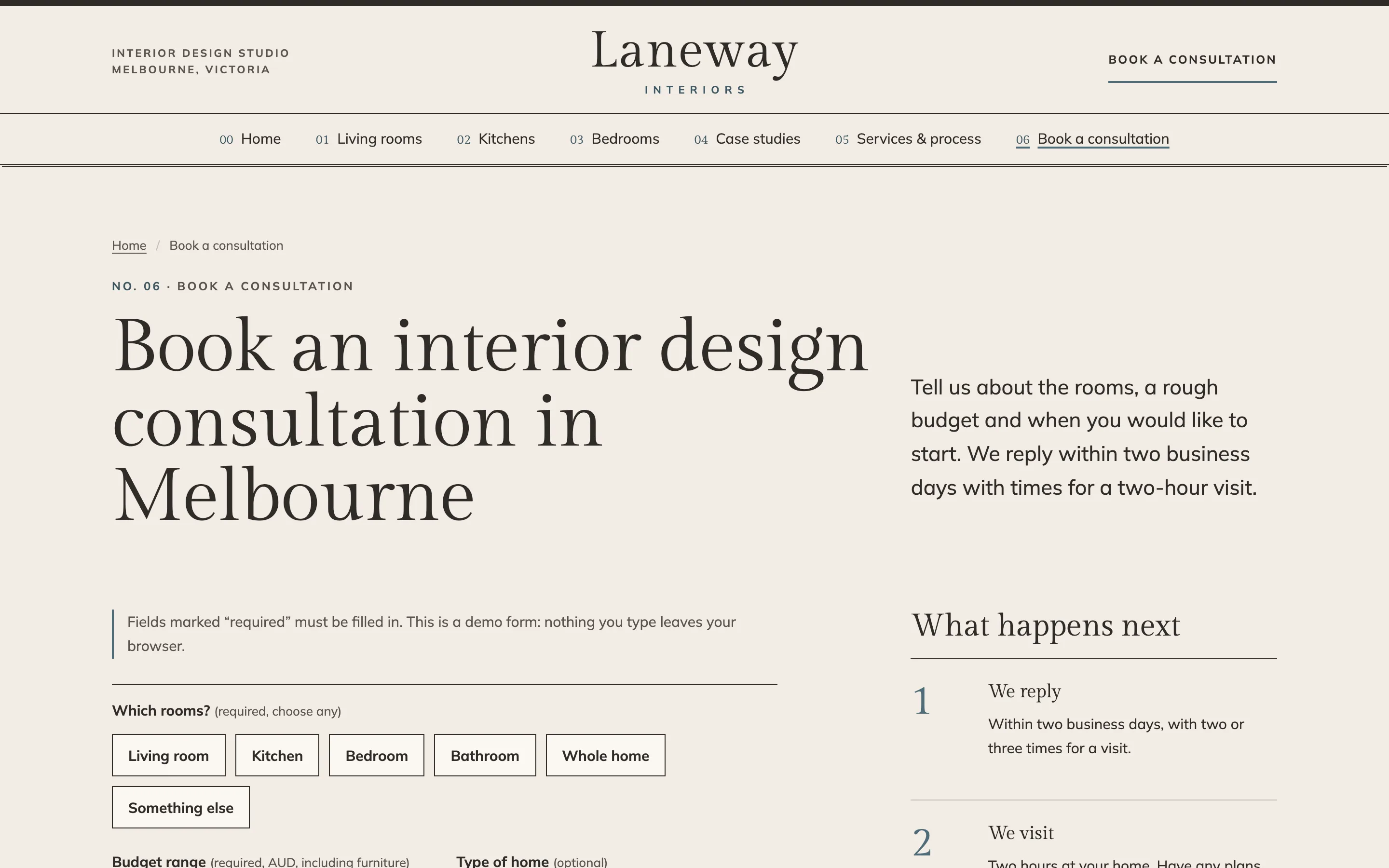 Interior designers demo — Consultation request