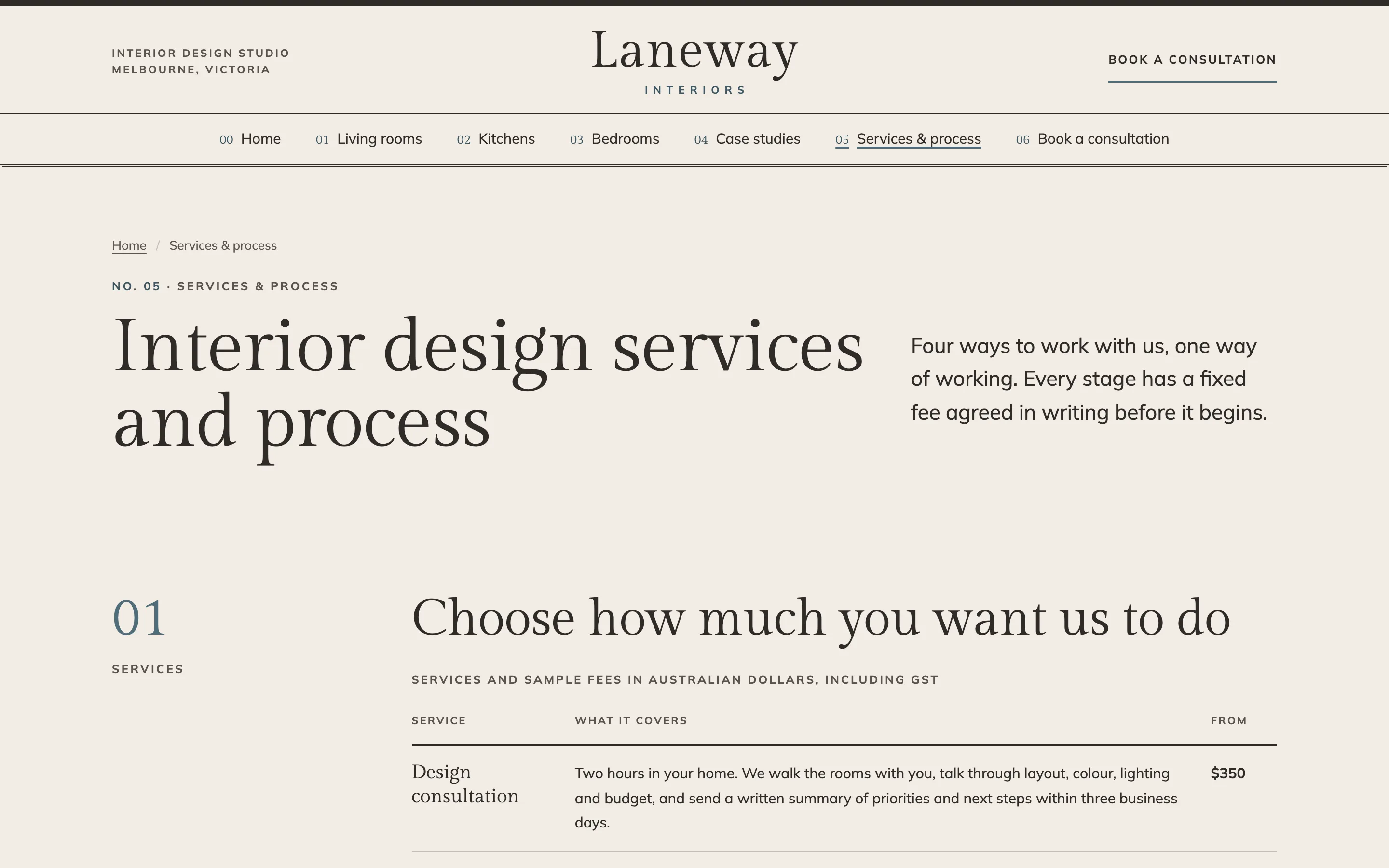 Interior designers demo — Services and process