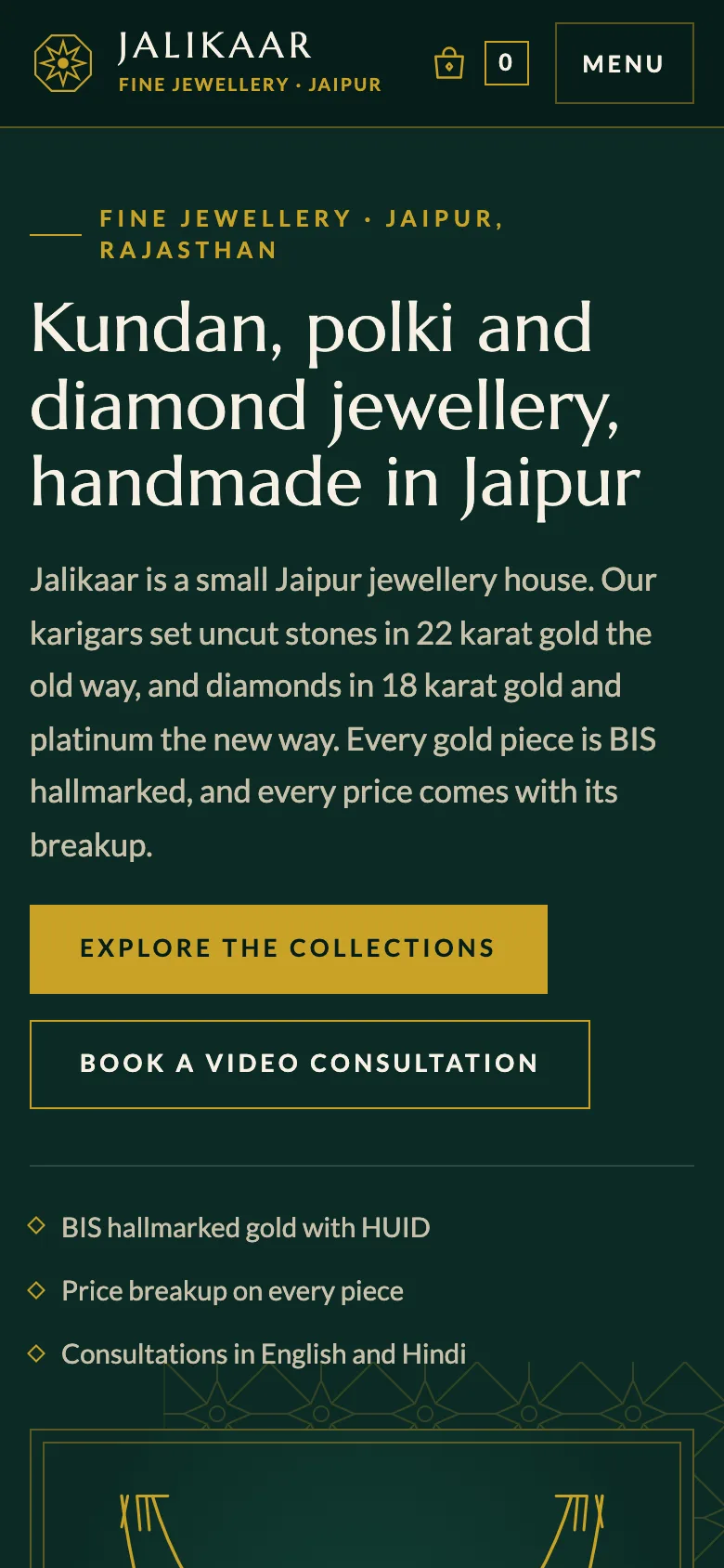Jewellery shops demo website on a phone