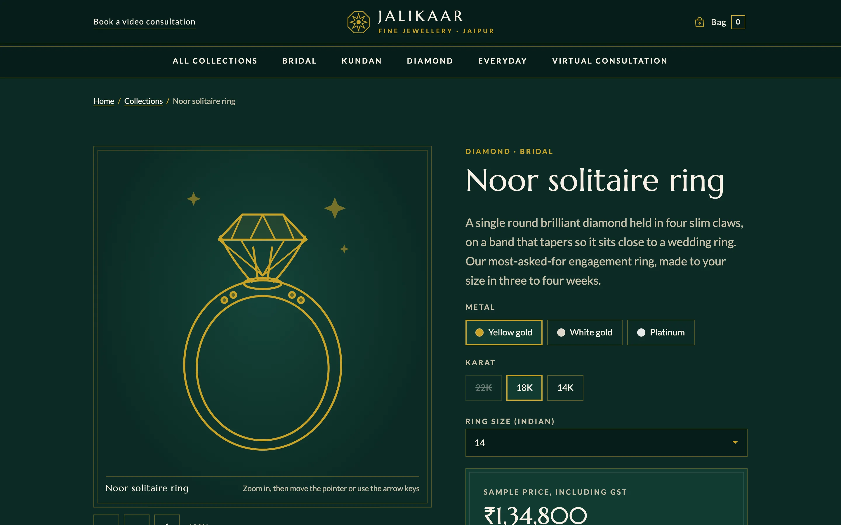 Jewellery shops demo — Metal, karat and price breakup