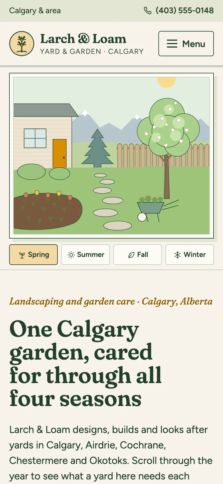 Landscapers and garden maintenance companies demo website on a phone
