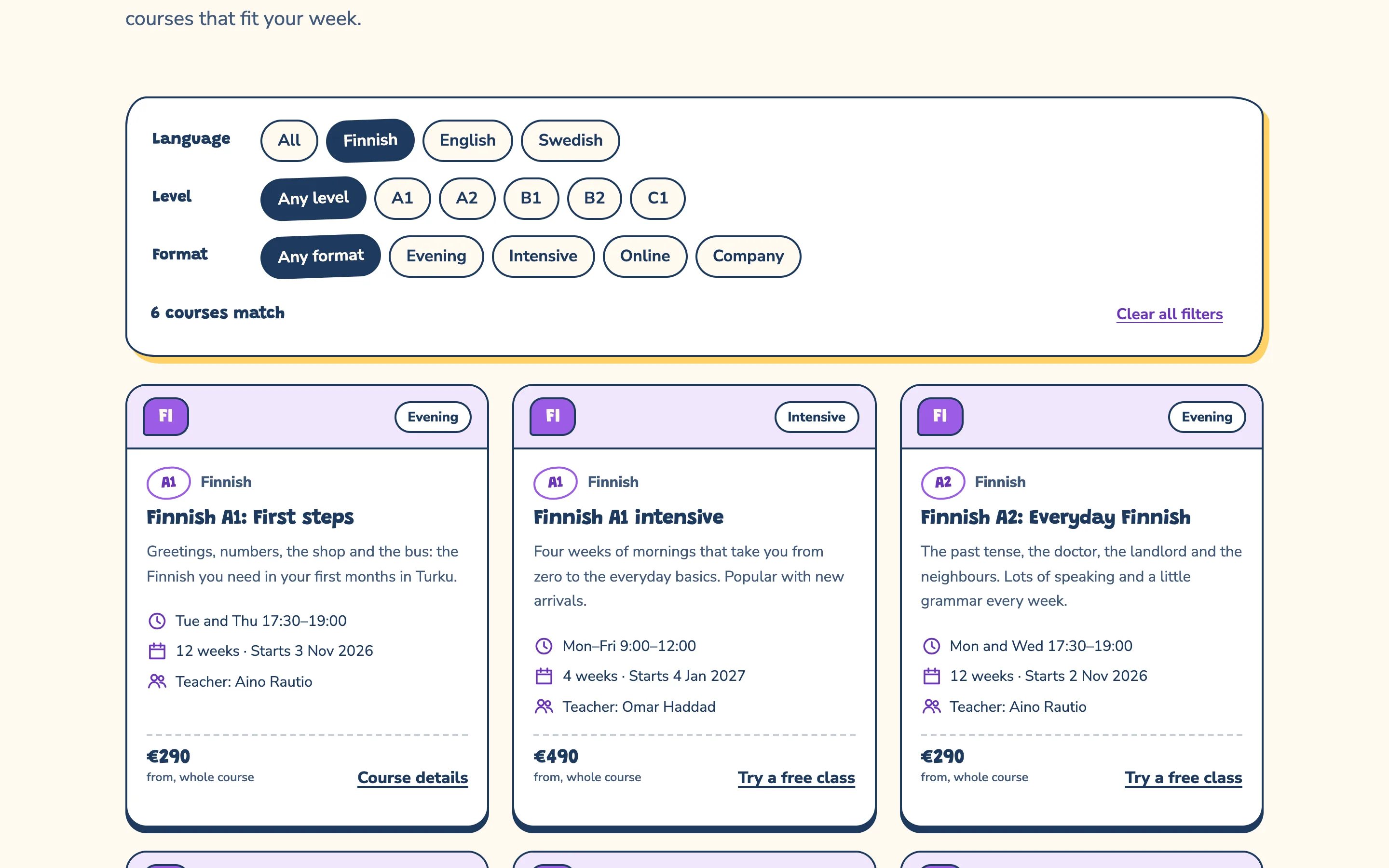 Language schools and tutors demo — Course finder