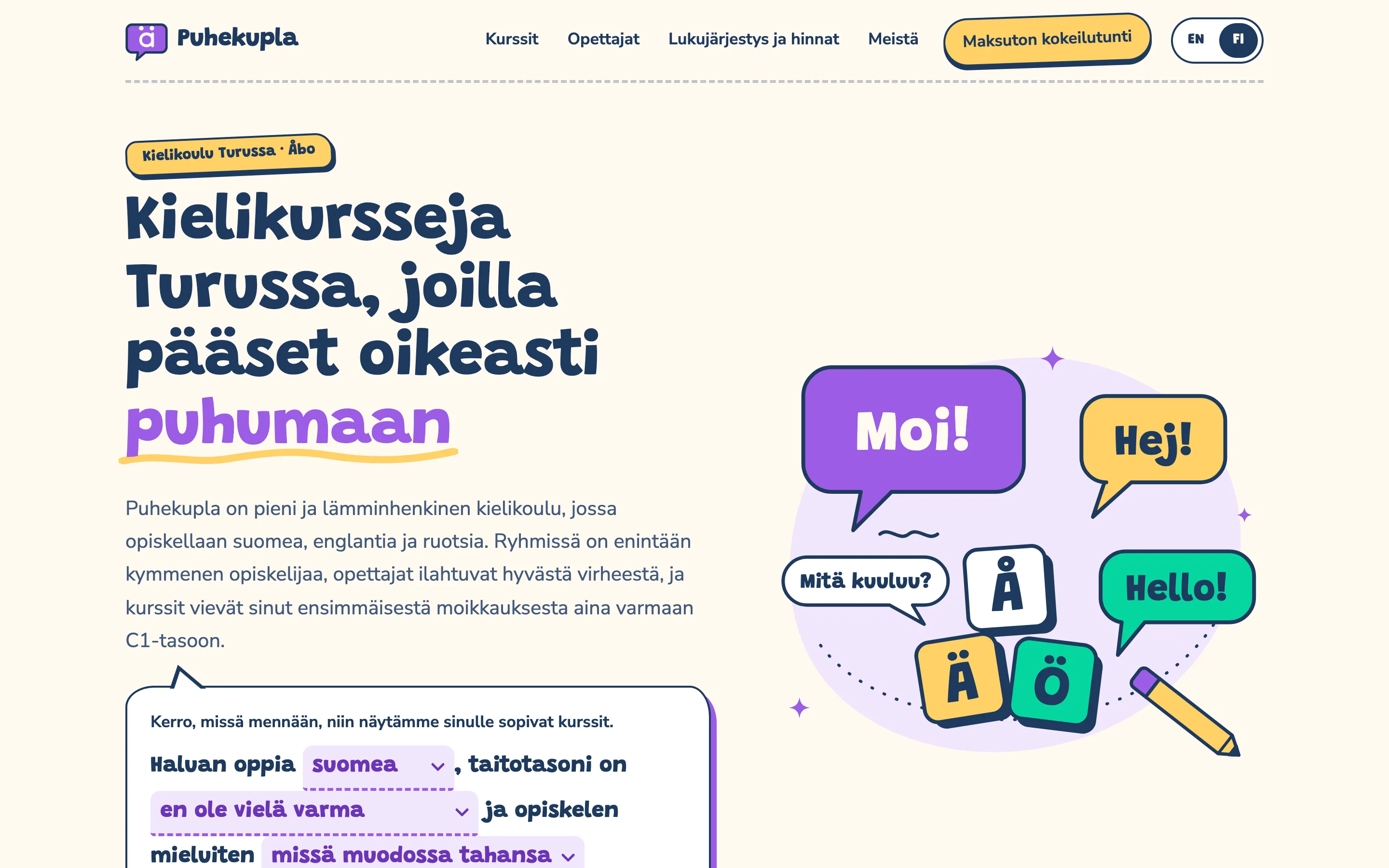 Language schools and tutors demo — Finnish version