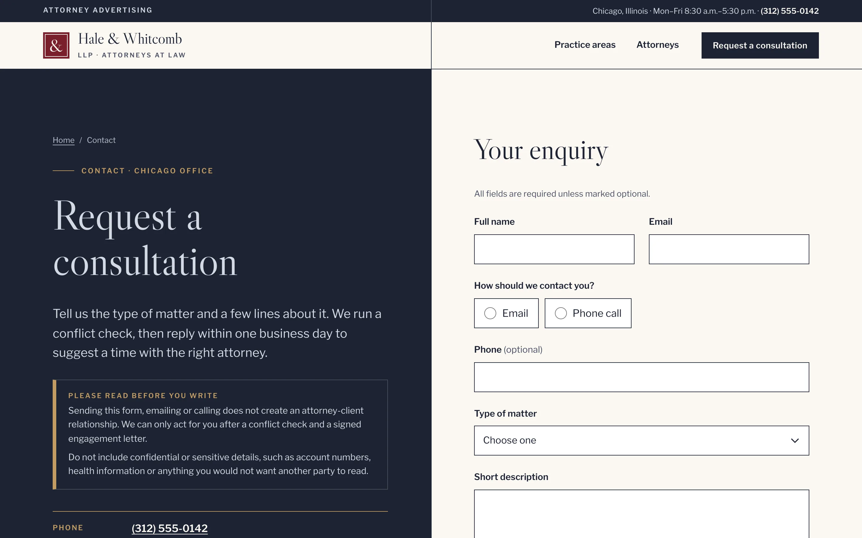Law firms demo — Enquiry form