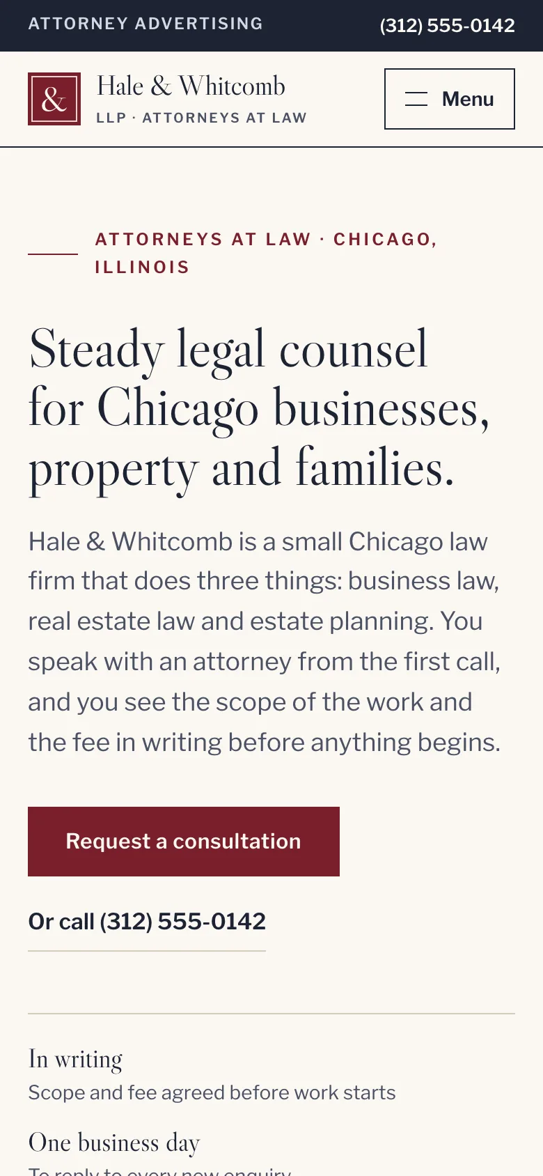 Law firms demo website on a phone