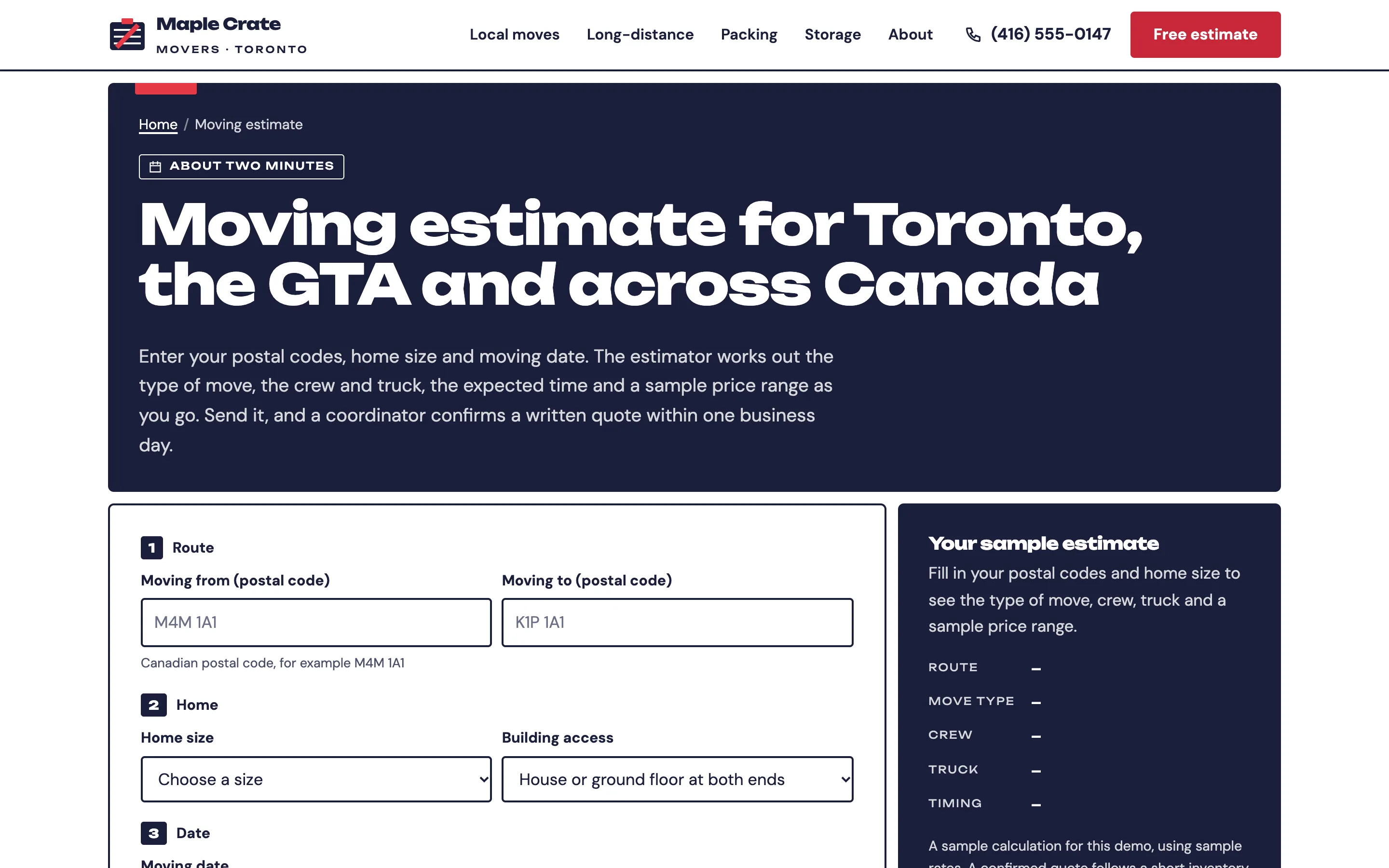 Moving and packing companies demo — Moving estimate