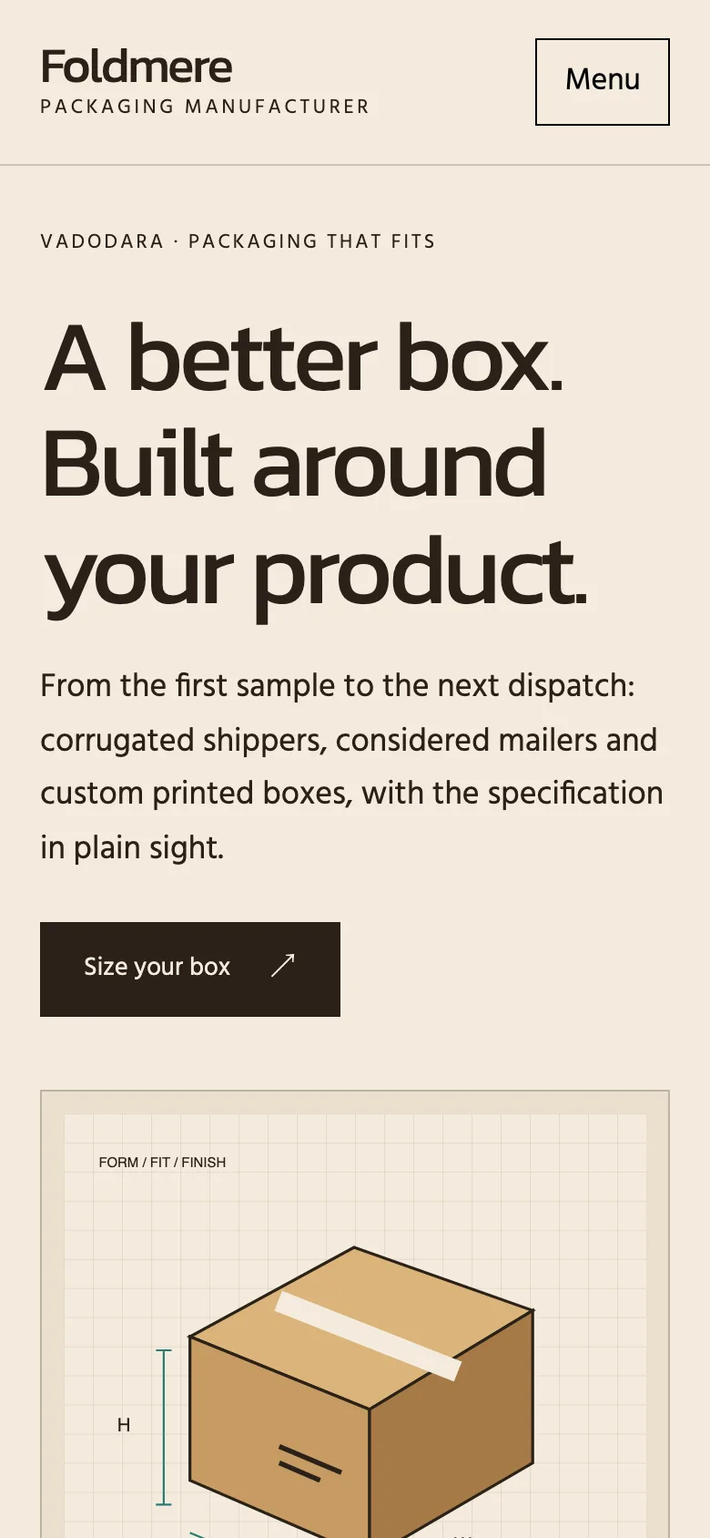 Packaging manufacturer demo website on a phone