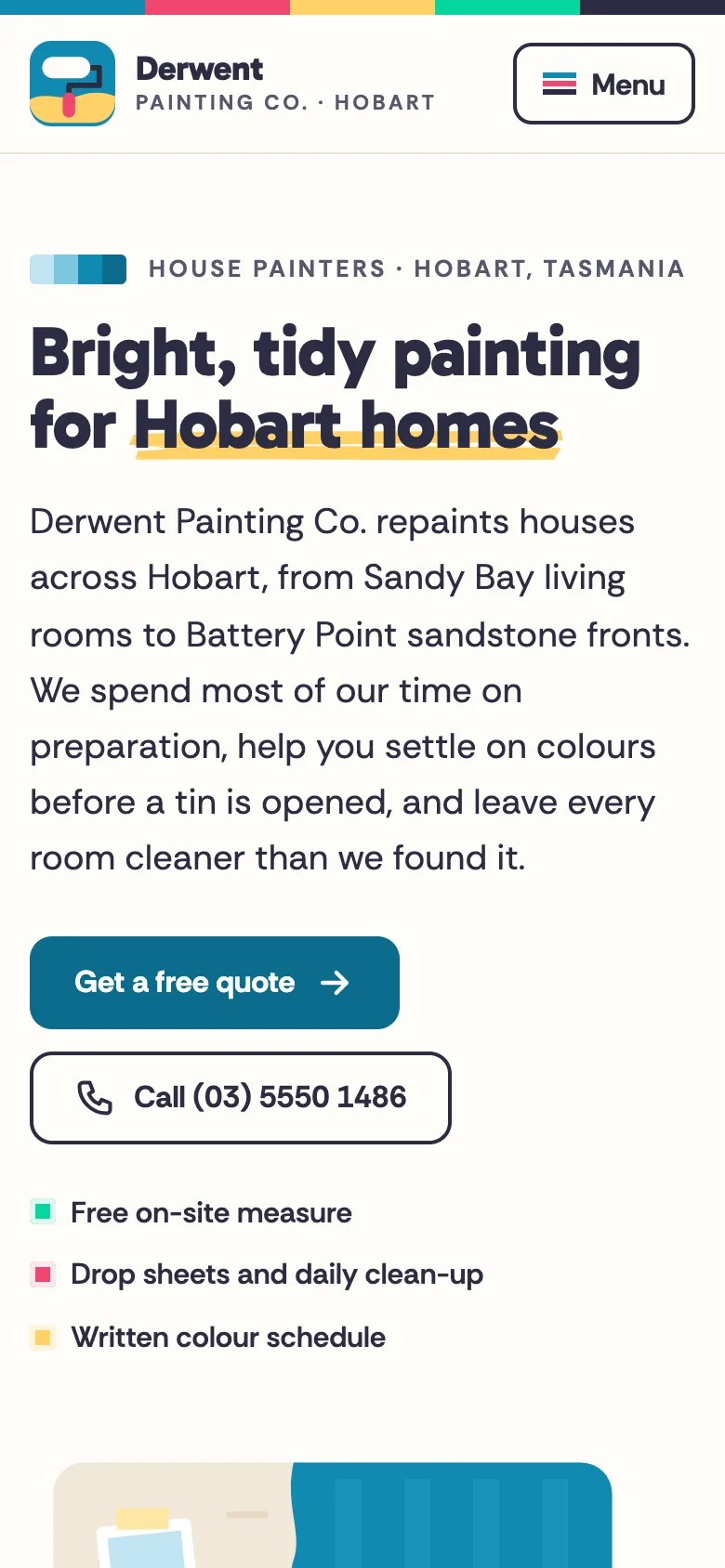 Painting contractors demo website on a phone