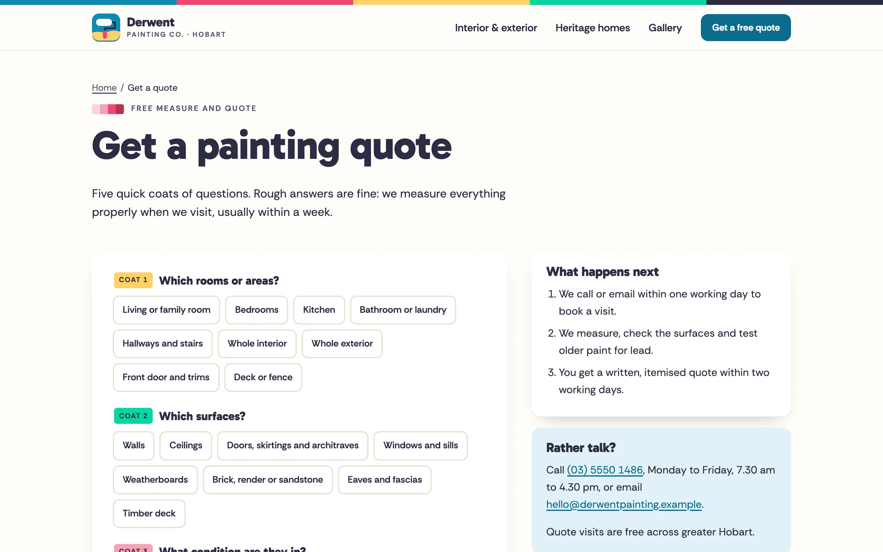 Painting contractors demo — Quote form