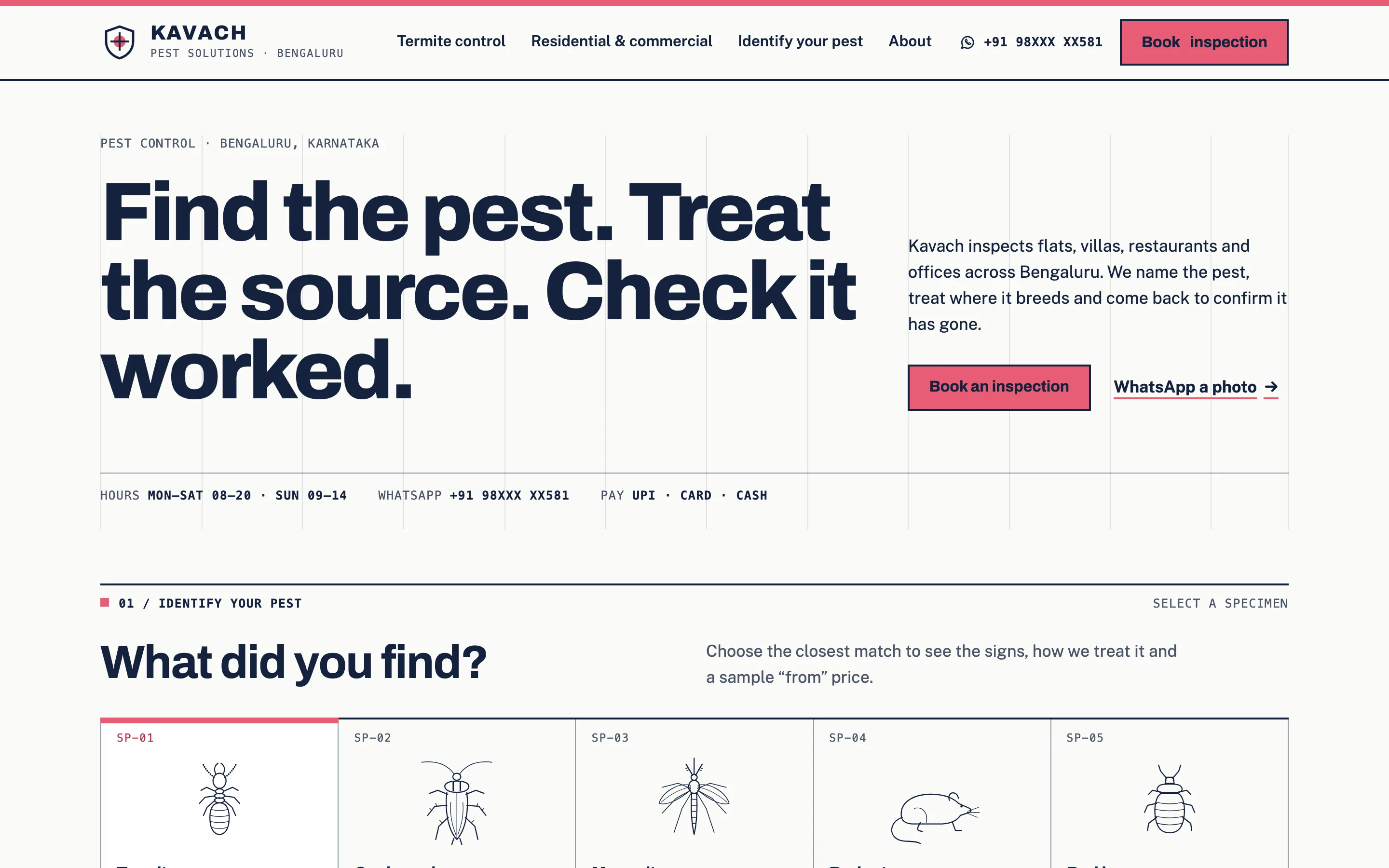 Pest control companies demo website on a desktop browser