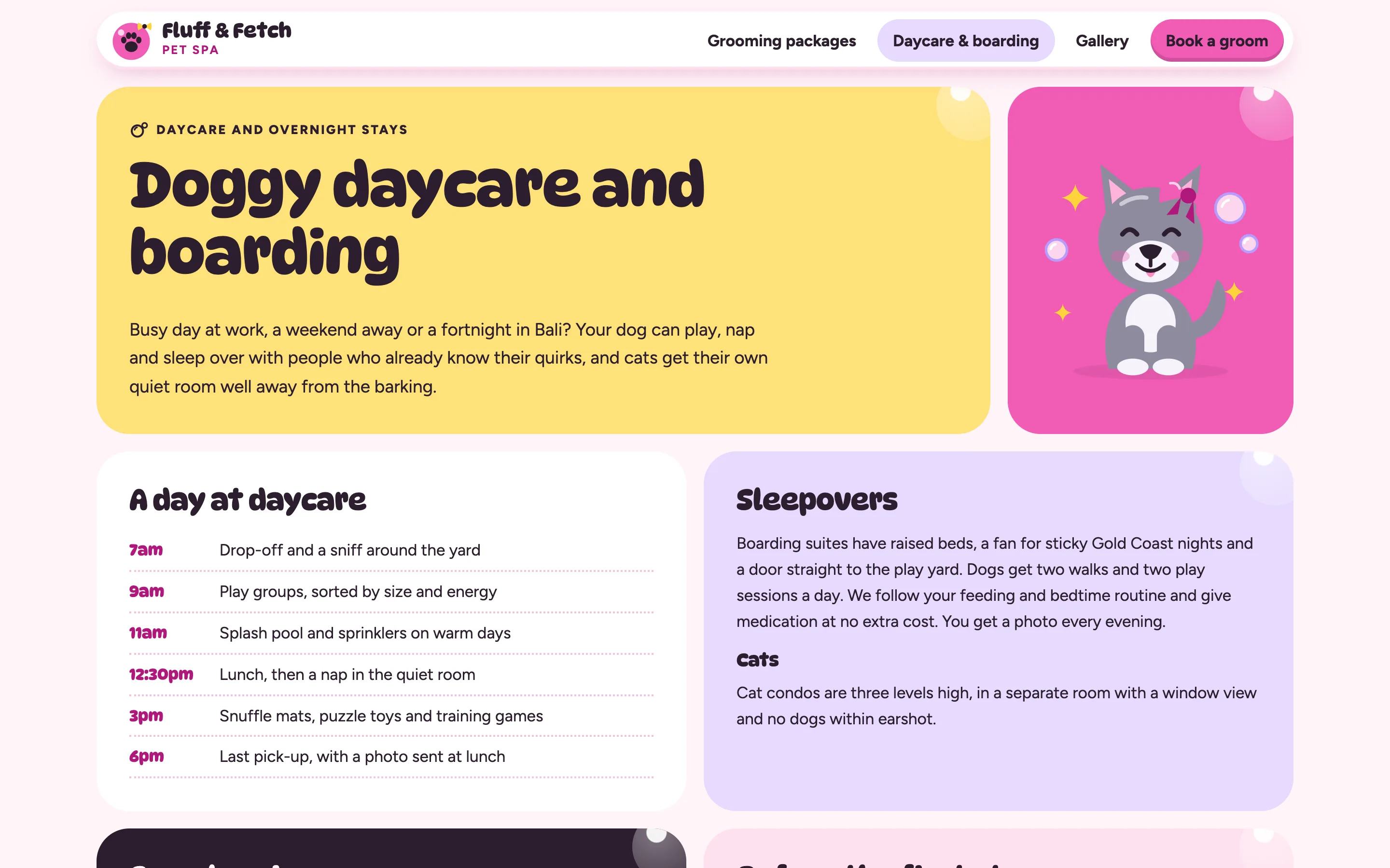 Pet grooming and boarding demo — Daycare & boarding