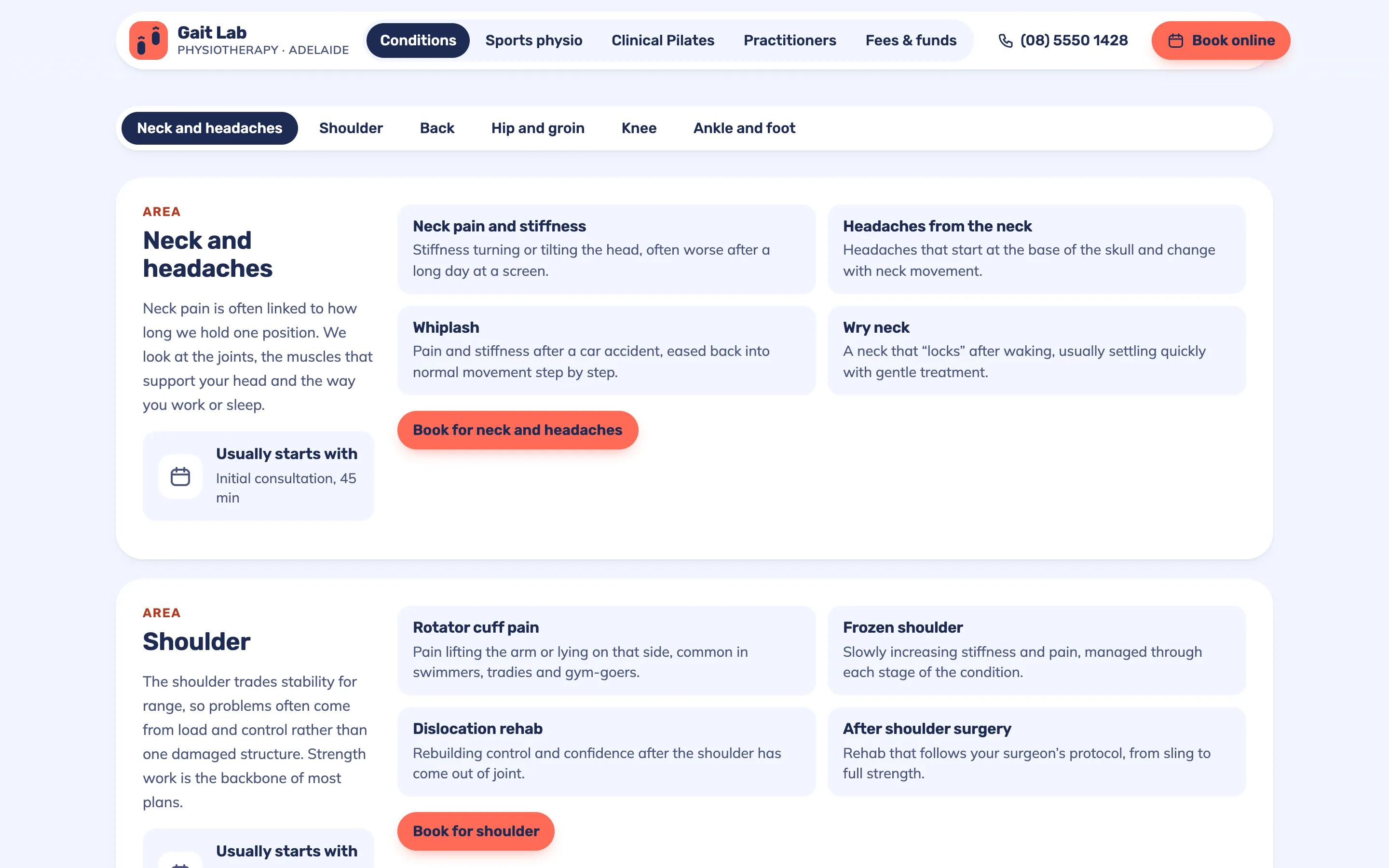 Physiotherapy clinics demo — Conditions we treat