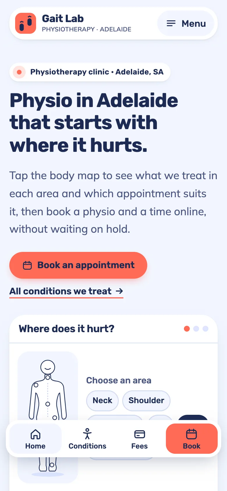 Physiotherapy clinics demo website on a phone
