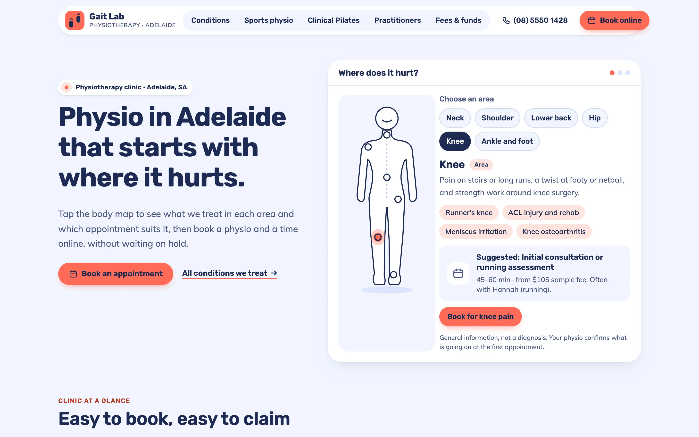 Physiotherapy clinics demo website on a desktop browser