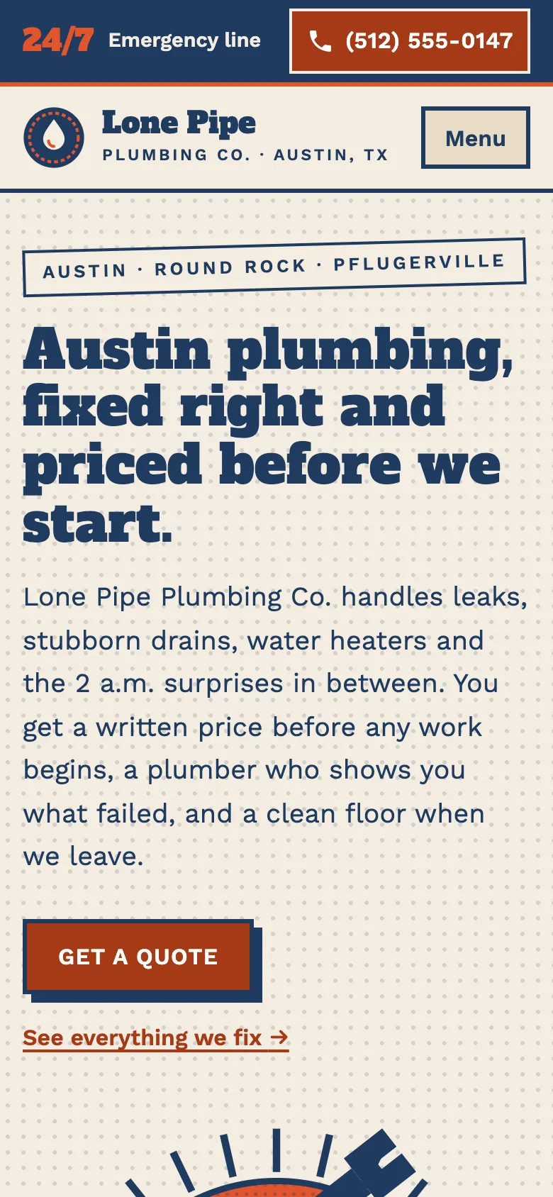 Plumbing companies demo website on a phone