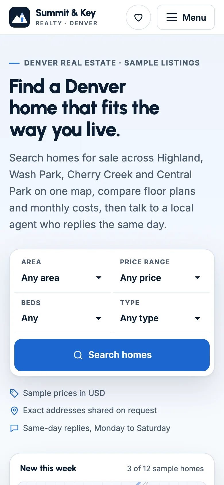 Real estate agencies demo website on a phone