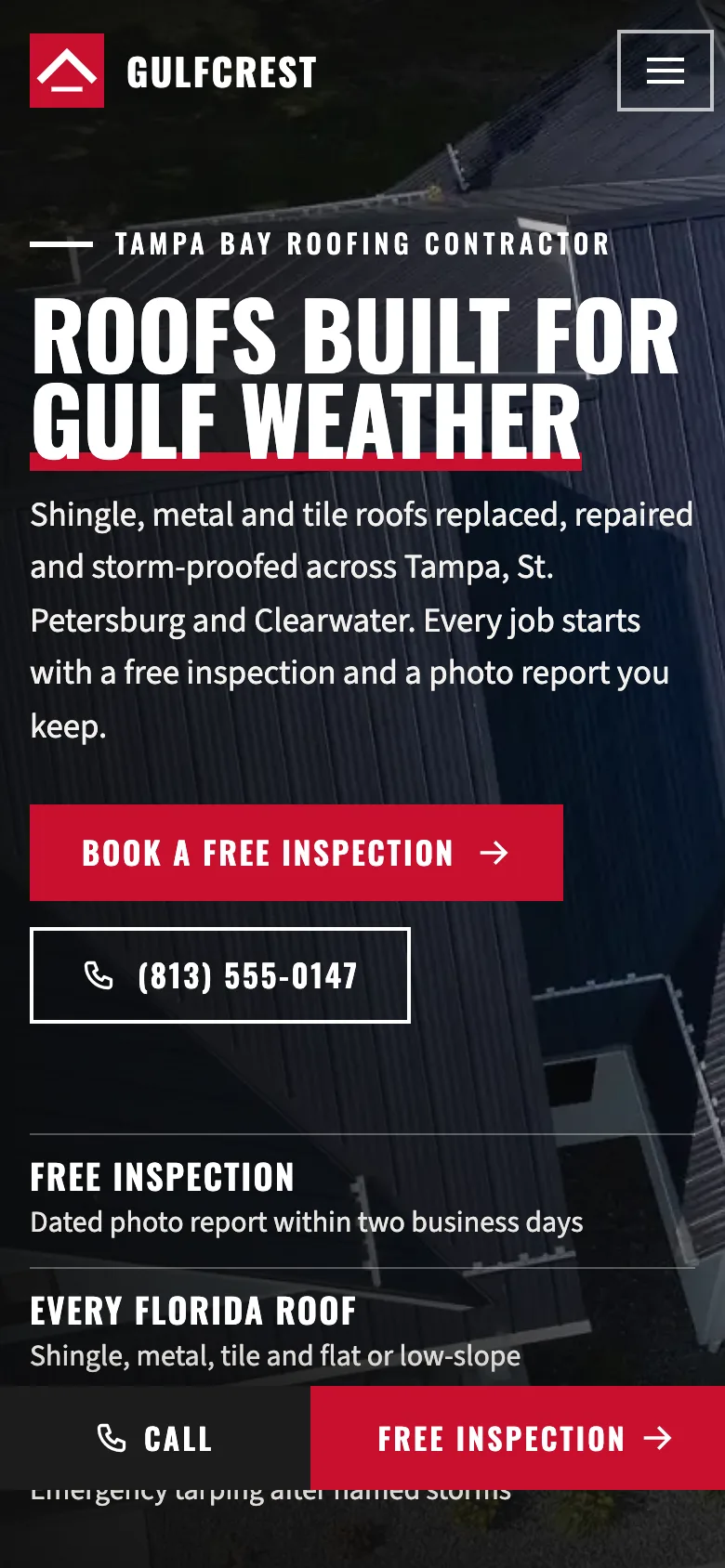 Roofing contractors demo website on a phone