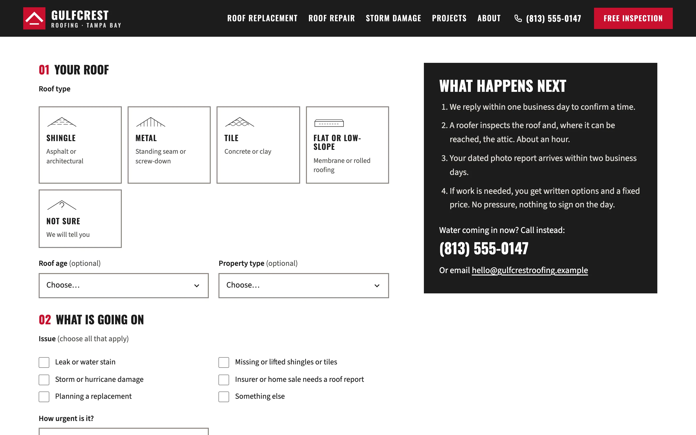 Roofing contractors demo — Free inspection form