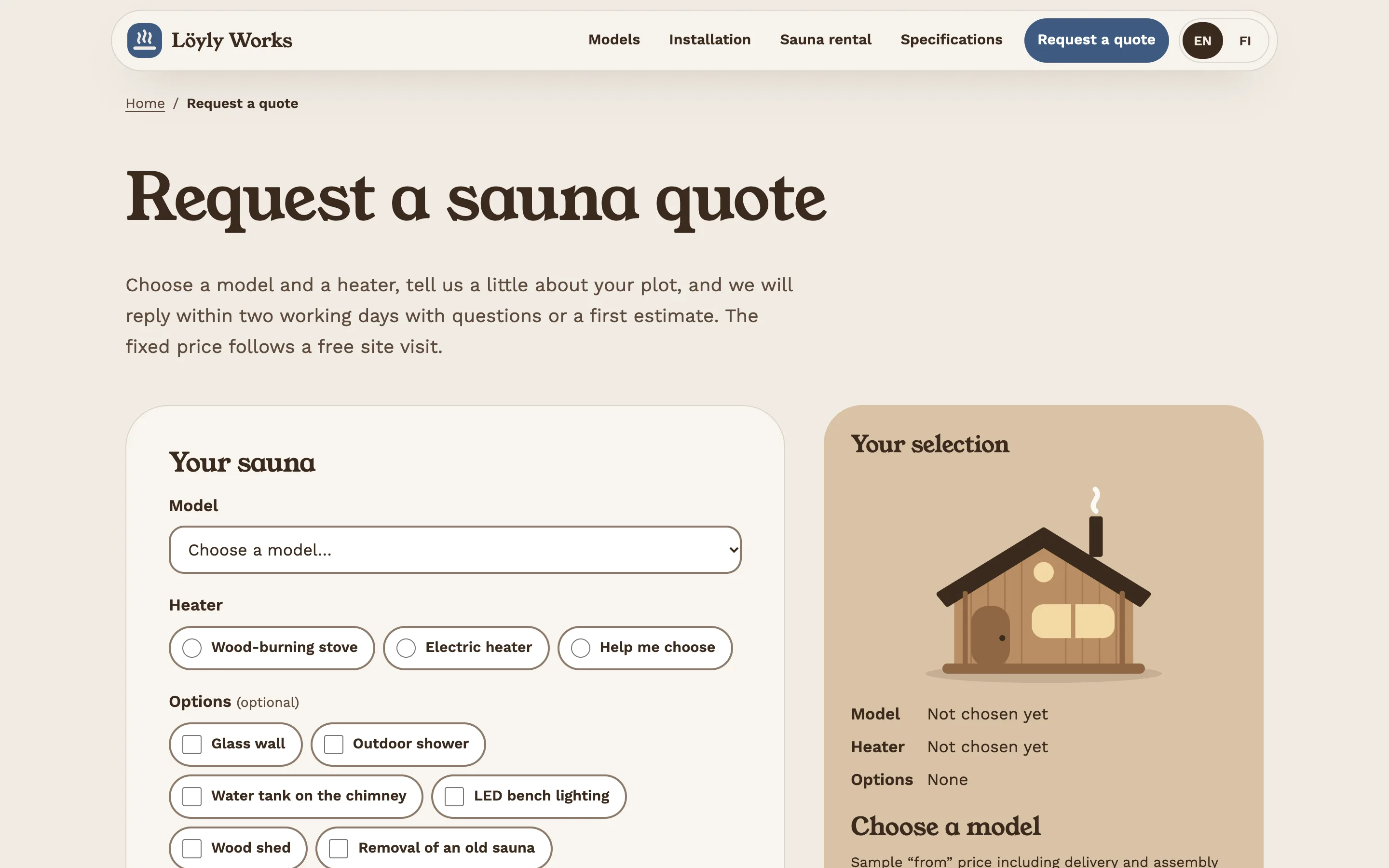 Sauna builders and rental companies demo — Quotation request
