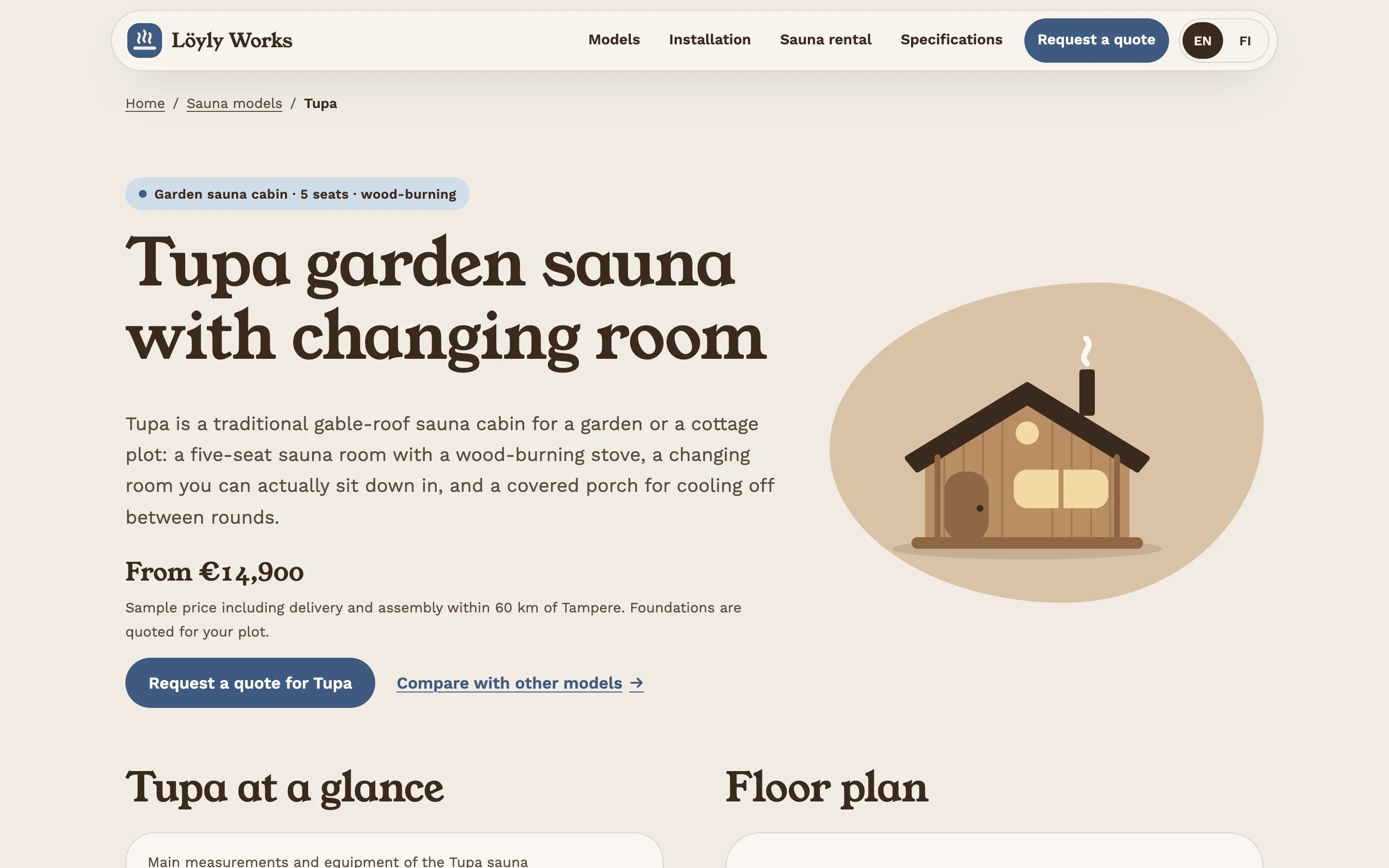 Sauna builders and rental companies demo — Model page