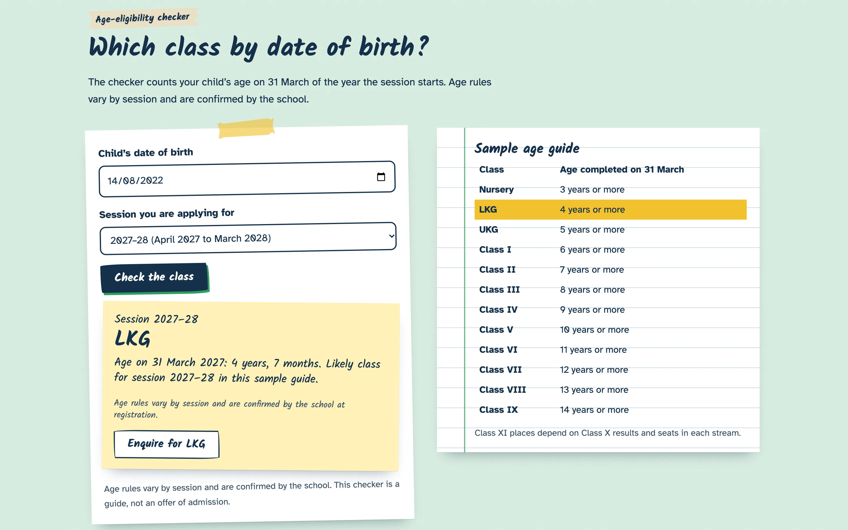 Schools demo — Age-eligibility checker