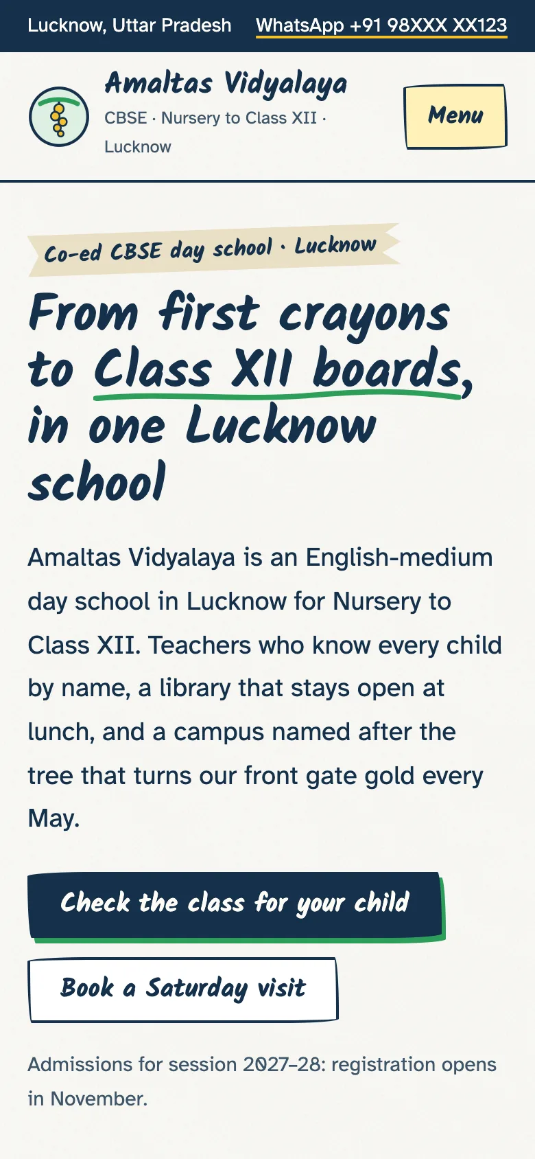Schools demo website on a phone