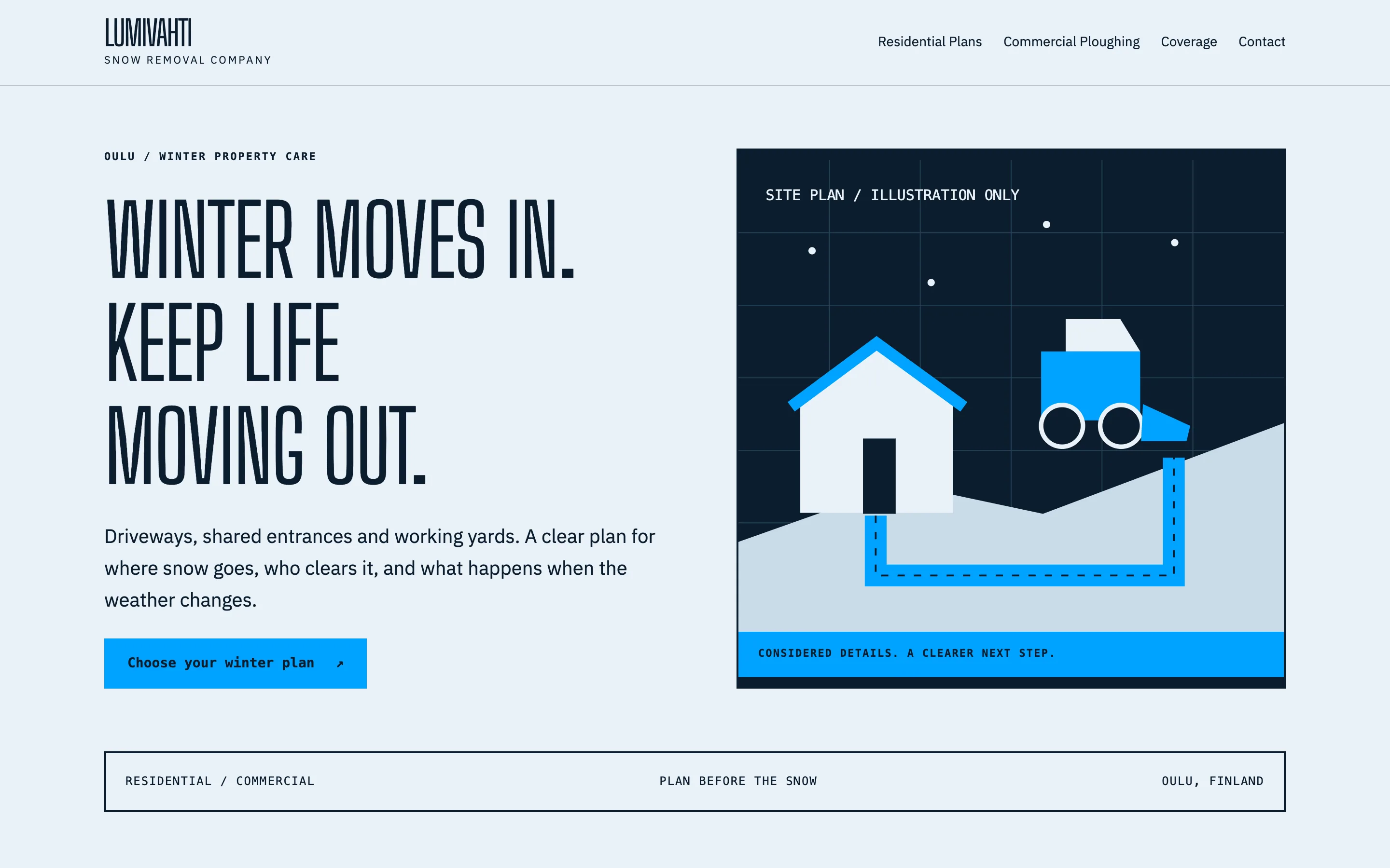 Snow removal company demo website on a desktop browser