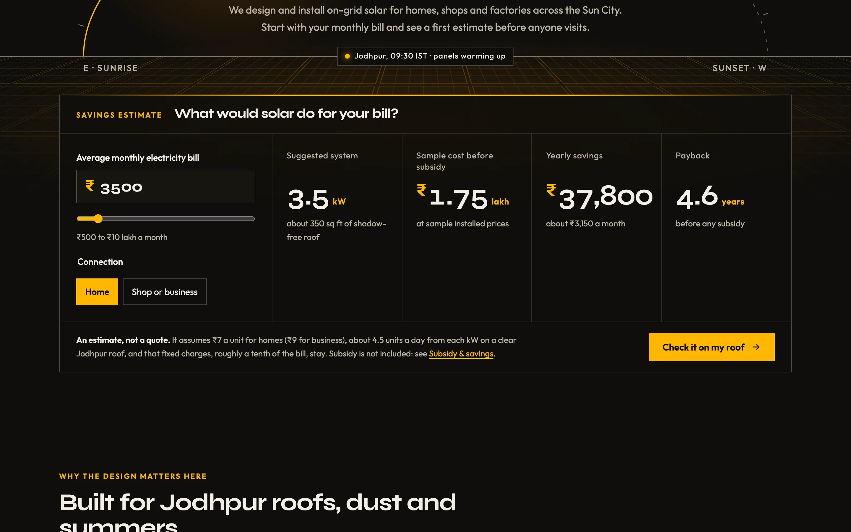 Solar installation companies demo — Bill-to-payback calculator