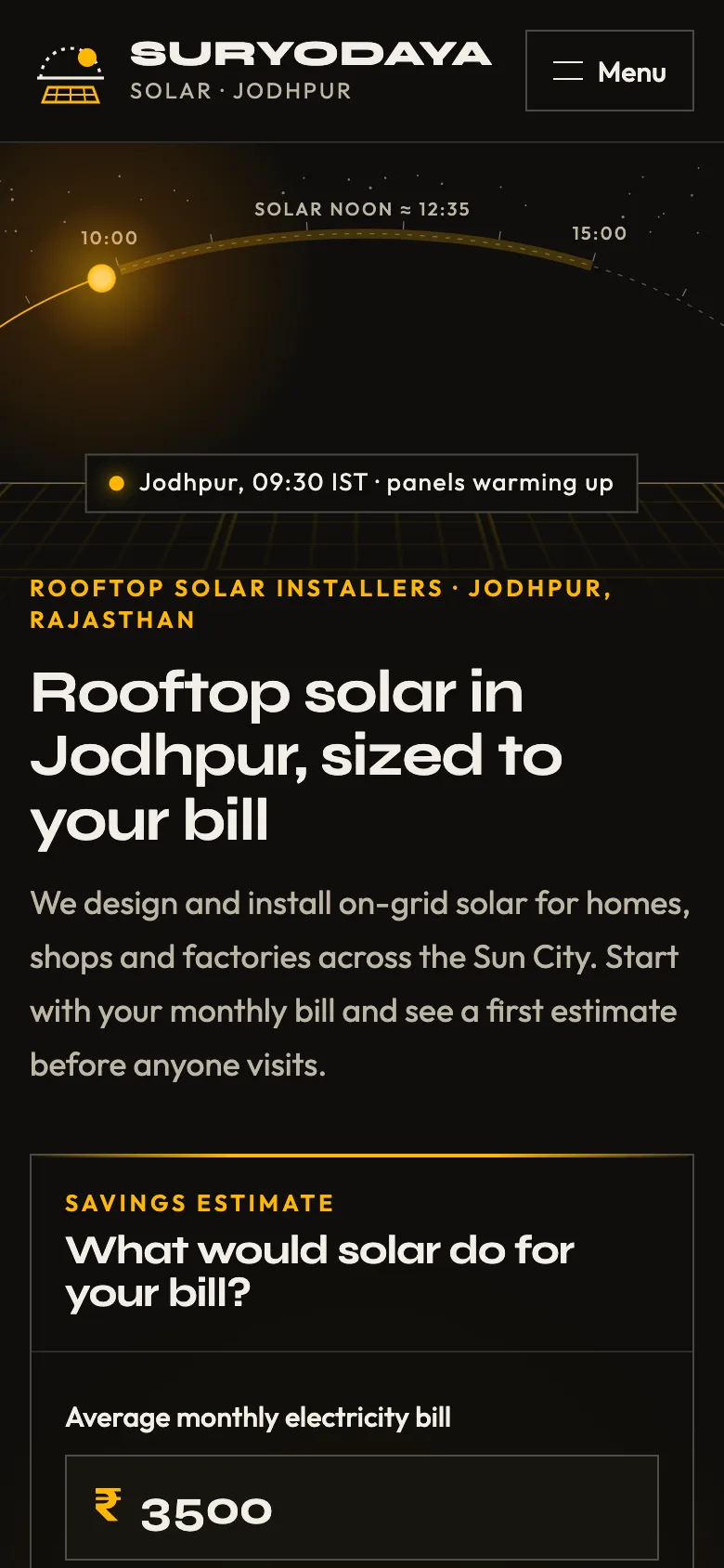 Solar installation companies demo website on a phone